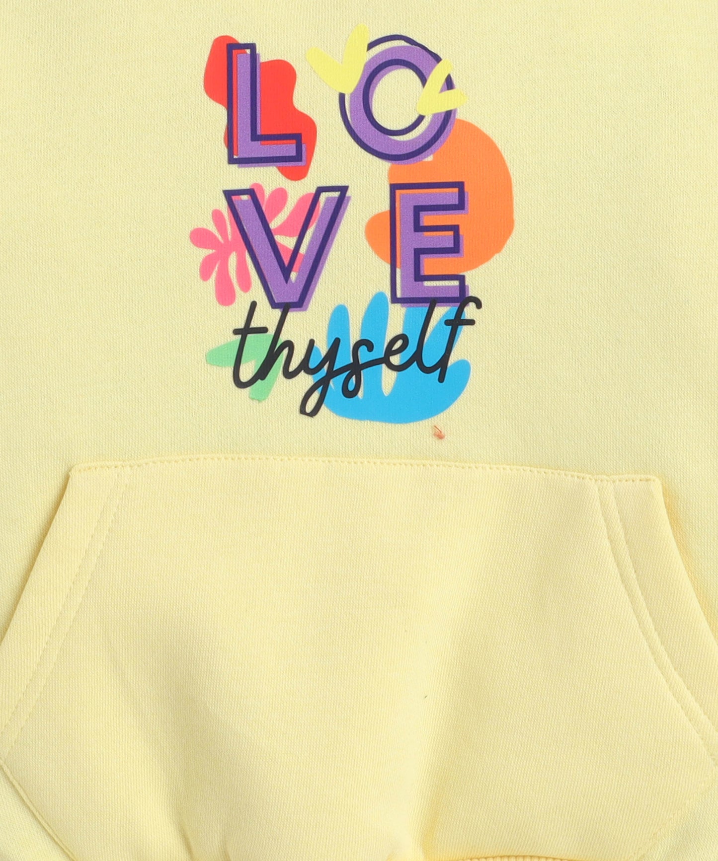 Love Thyself Print Sweat Shirt with Fleece Lining- Light Yellow