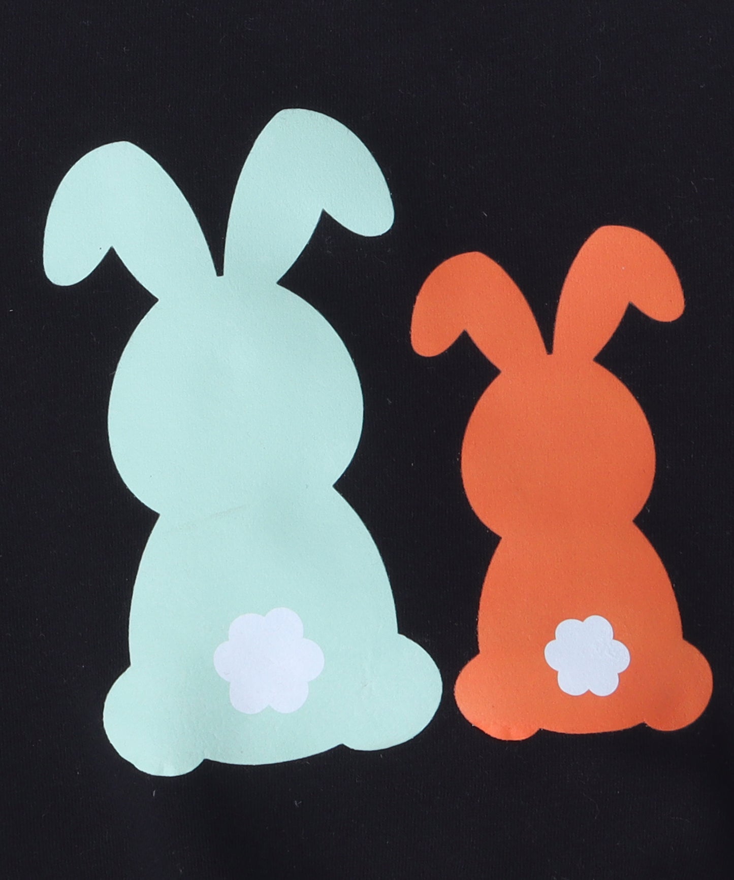 Black Round Neck Bunny Print Sweatshirt with Fleece Lining- Black