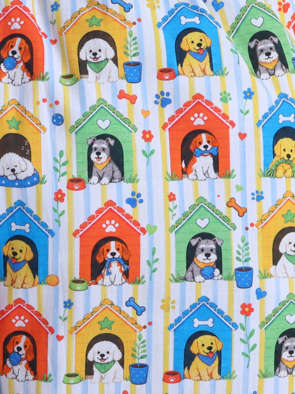 Cute Dogs & Dog Houses Print Pure Cotton Full Sleeves Nightsuit