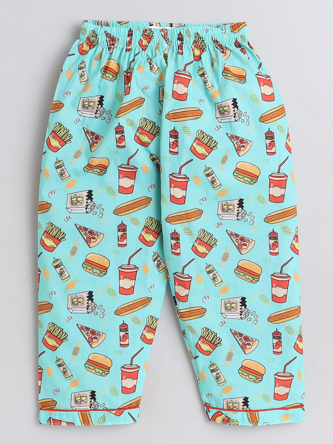 Junk Food Print Night Suit- Teal