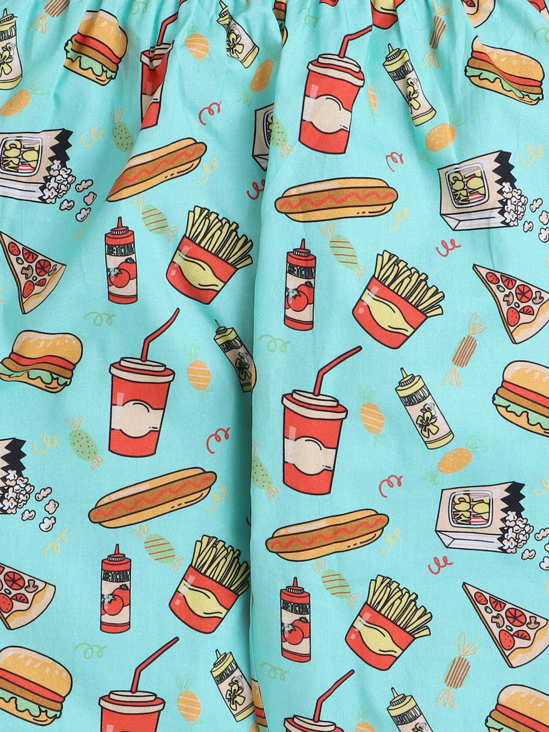 Junk Food Print Night Suit- Teal