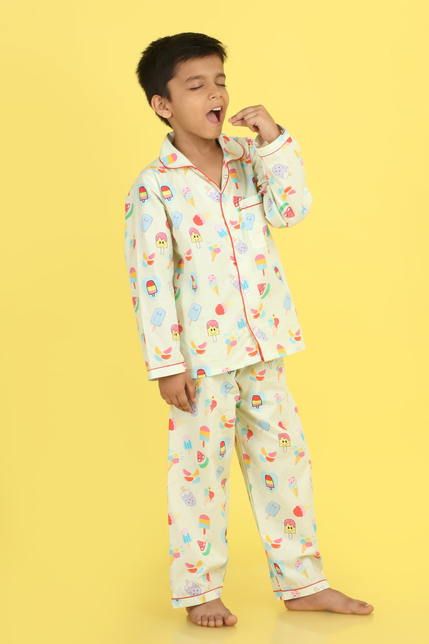 Icecream Print Nightsuit- Very Light Green
