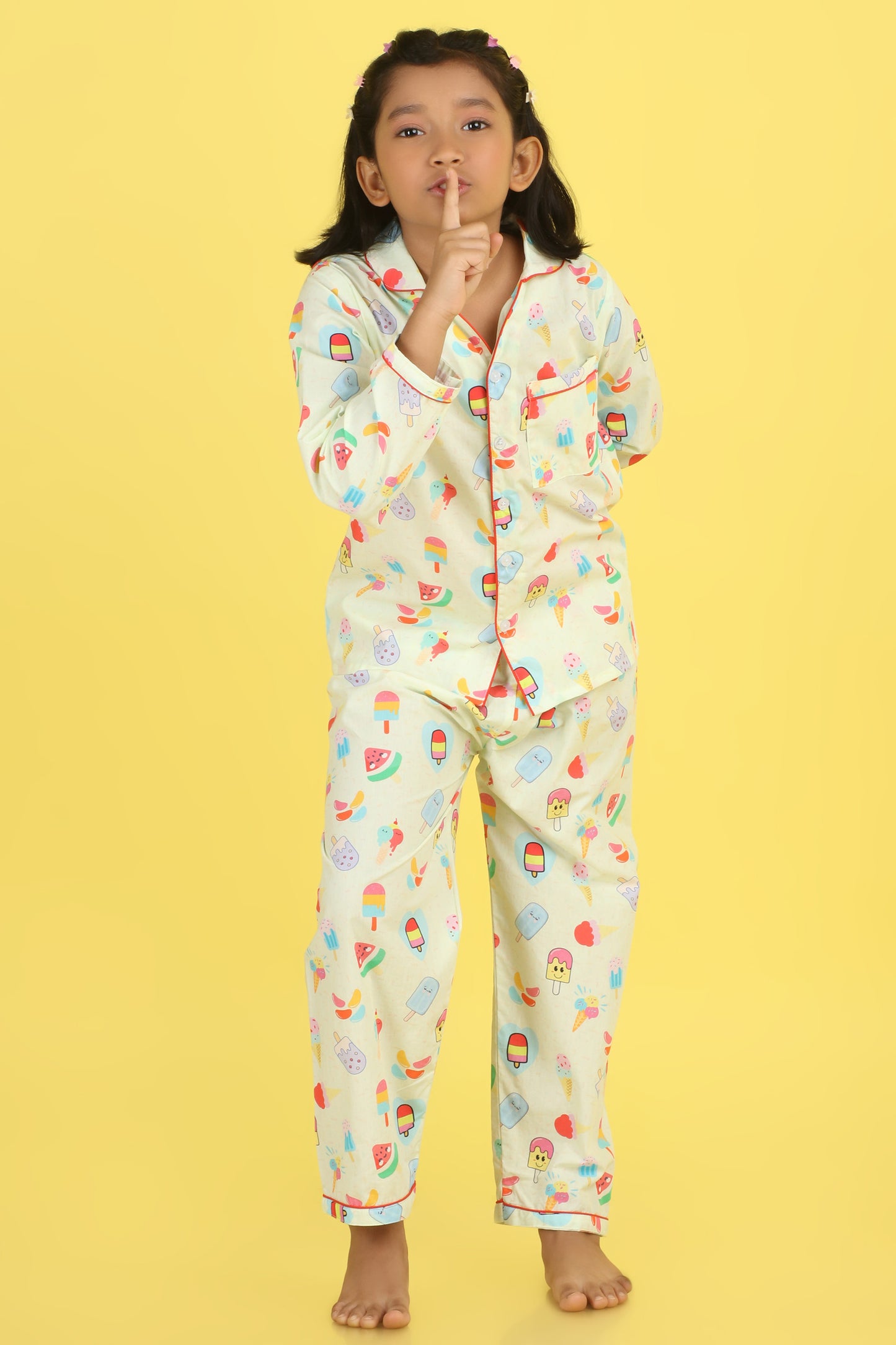 Icecream Print Nightsuit- Very Light Green