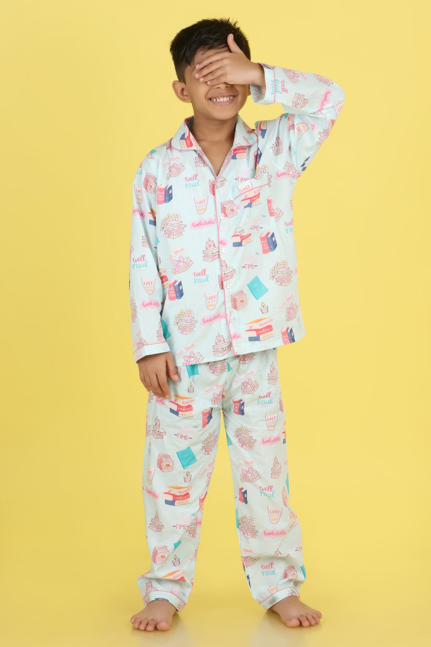 Books Print Nightsuit- Light Blue