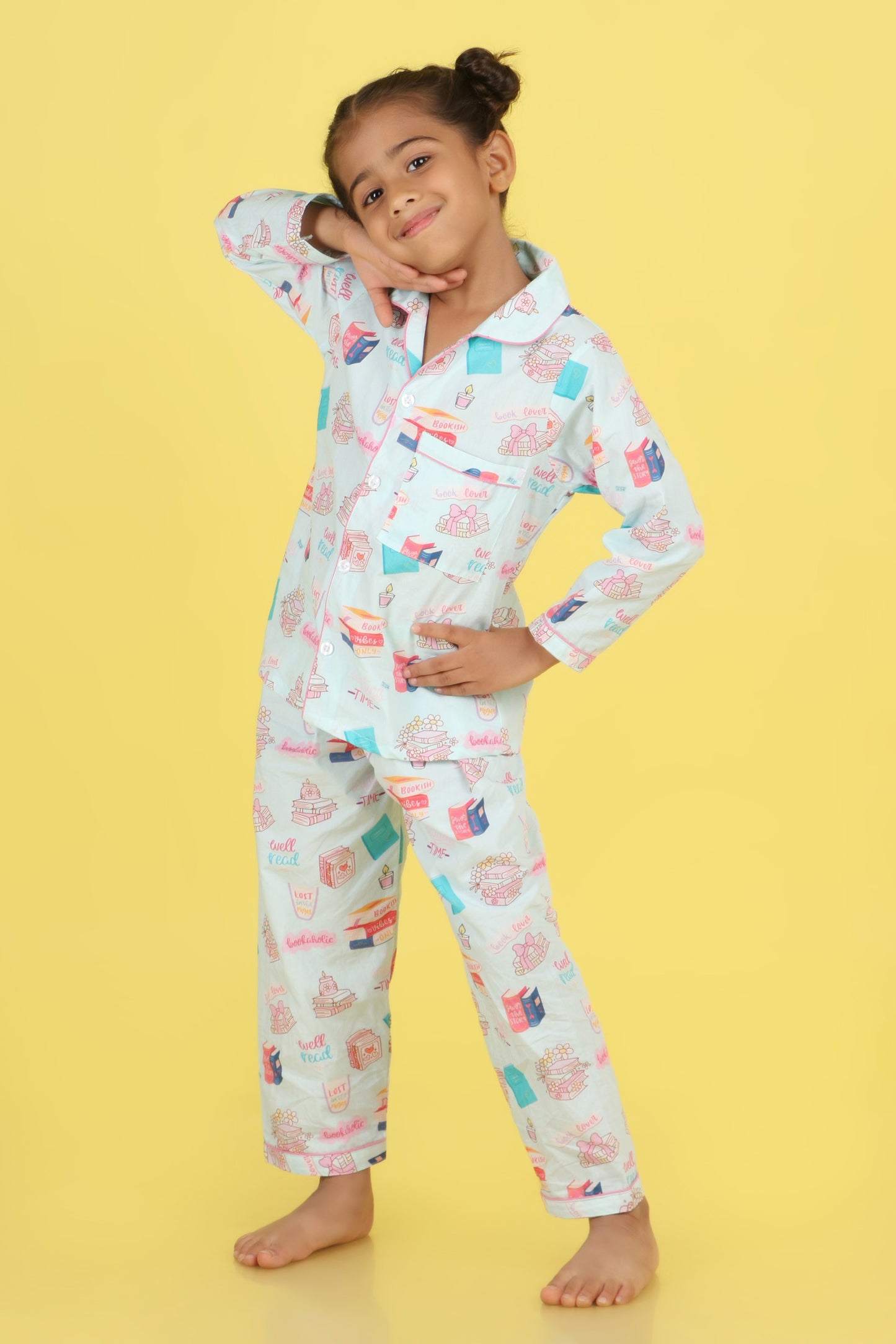Books Print Nightsuit- Light Blue