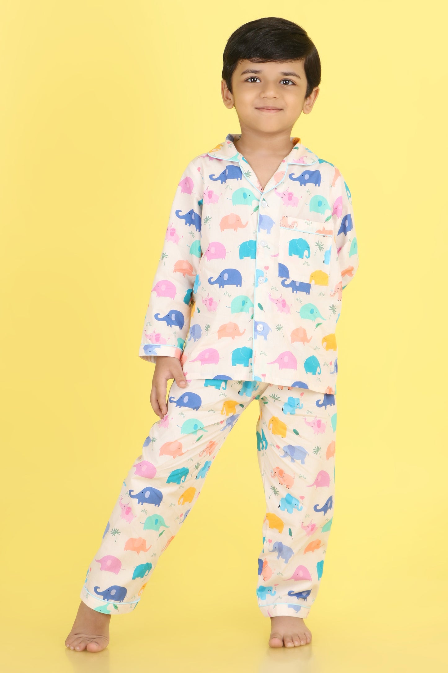 Elephants Print Nightsuit- Off White