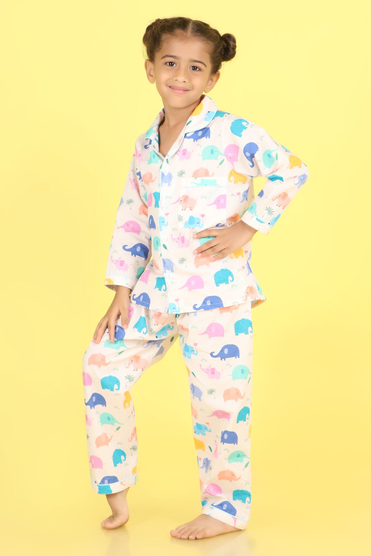 Elephants Print Nightsuit- Off White