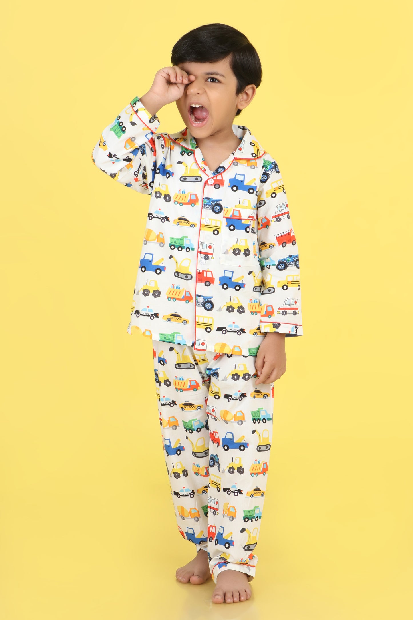 Cars Print Nightsuit- White