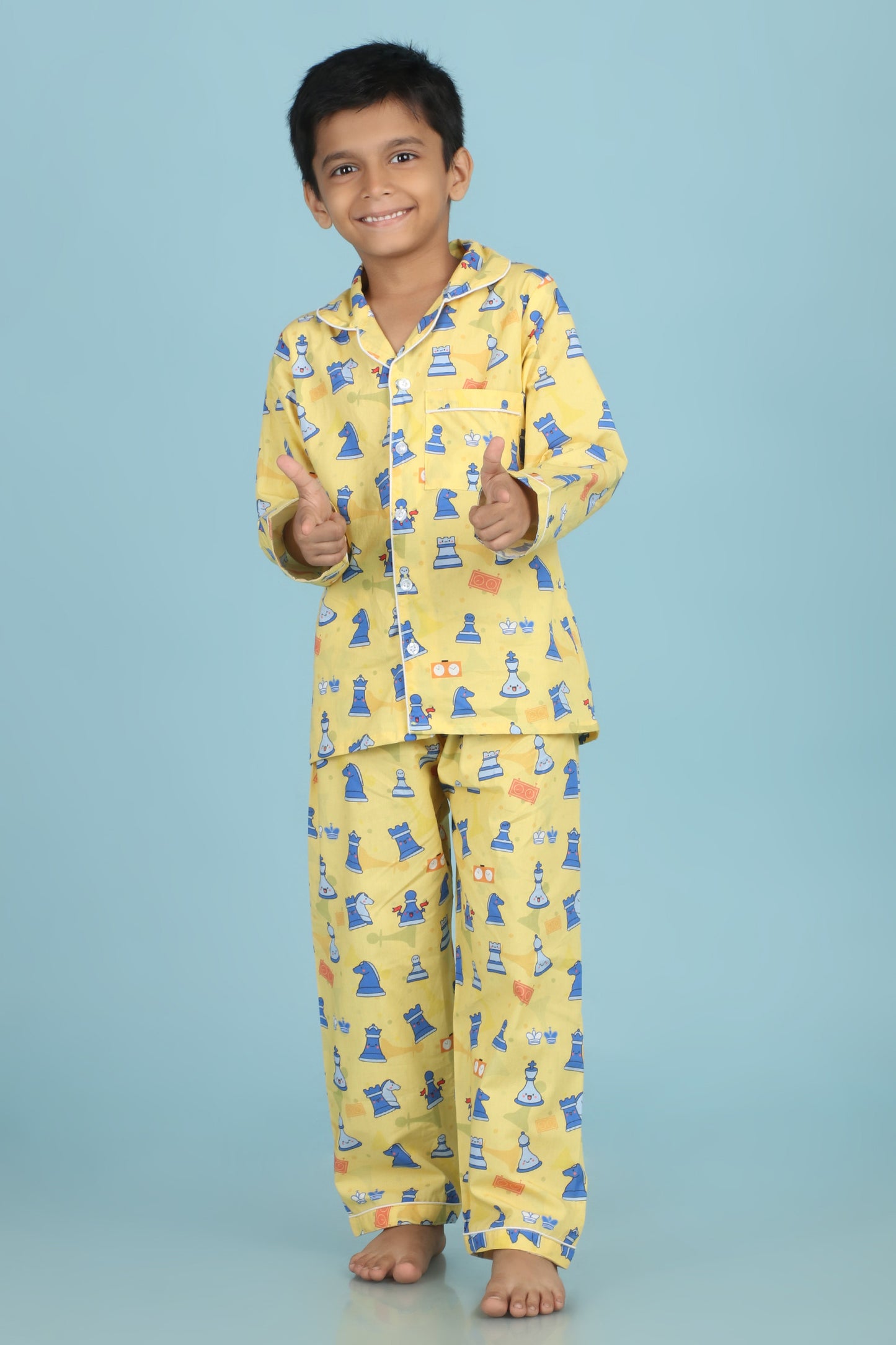 Chess Print Nightsuit- Yellow