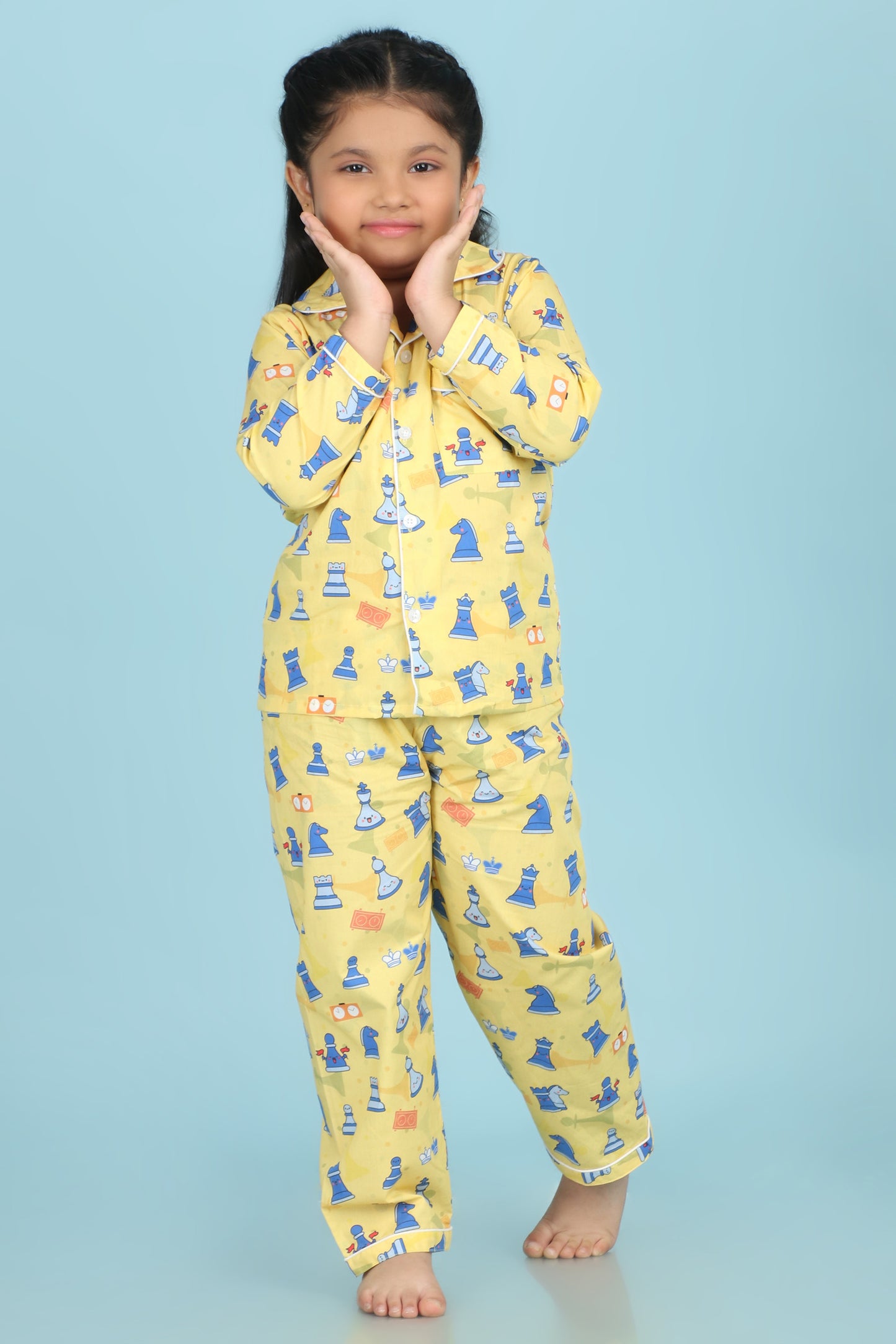 Chess Print Nightsuit- Yellow