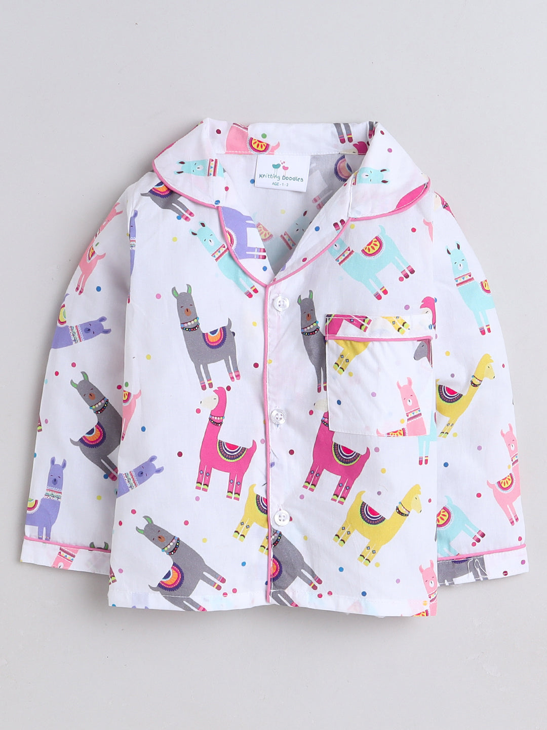 Llamas Print Night Suit- White