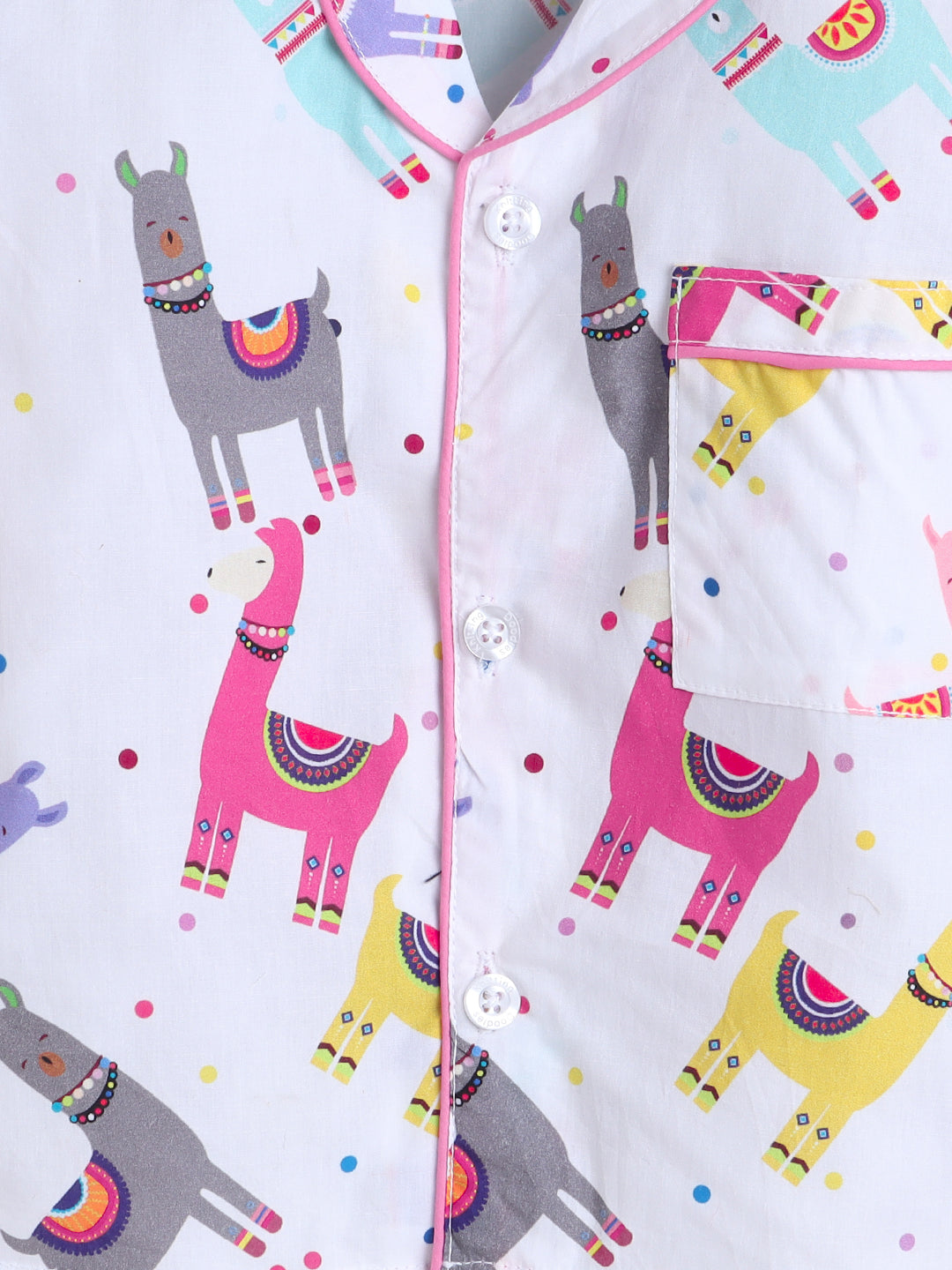 Llamas Print Night Suit- White