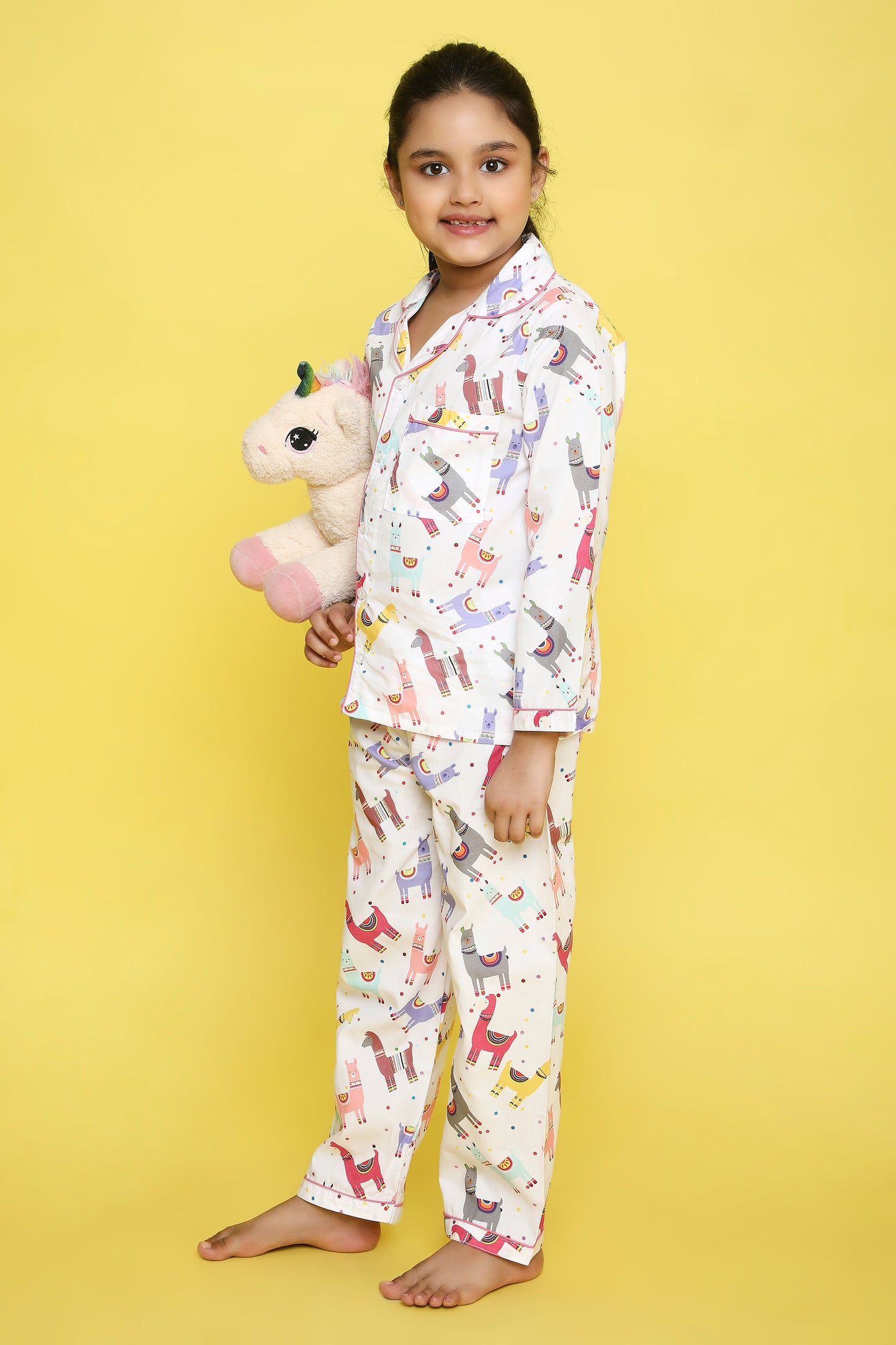 Llamas Print Night Suit- White