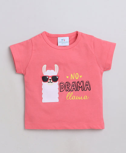 Llama Print T-shirt and Pyjama- Pink and White