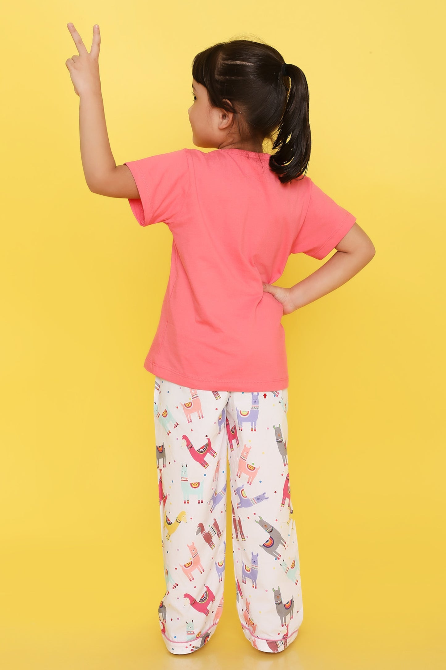 Llama Print T-shirt and Pyjama- Pink and White