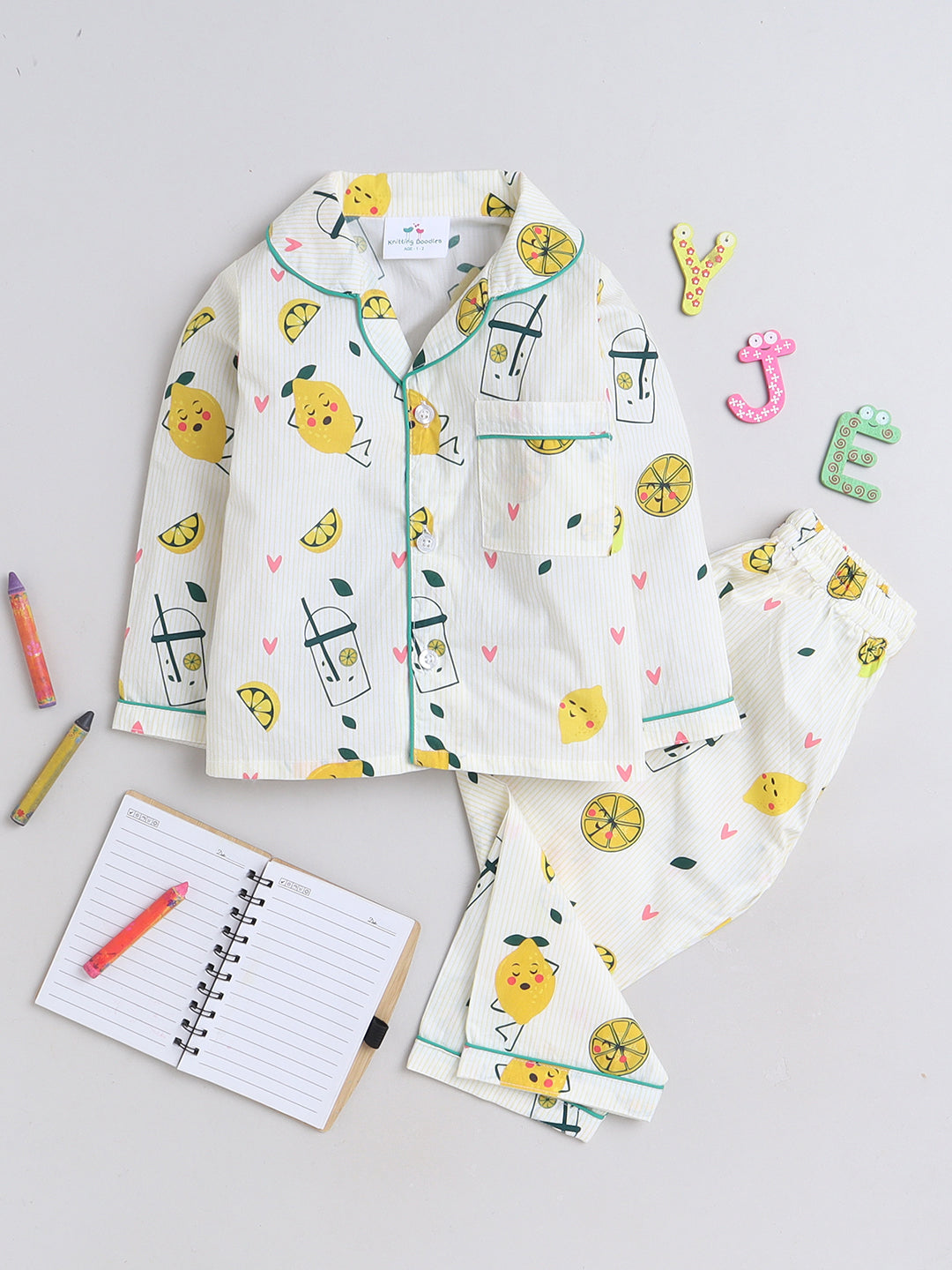Lemons and Lemonade Print Night Suit- Yellow
