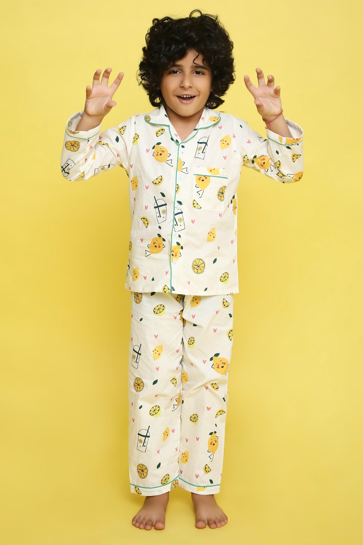 Lemons and Lemonade Print Night Suit- Yellow