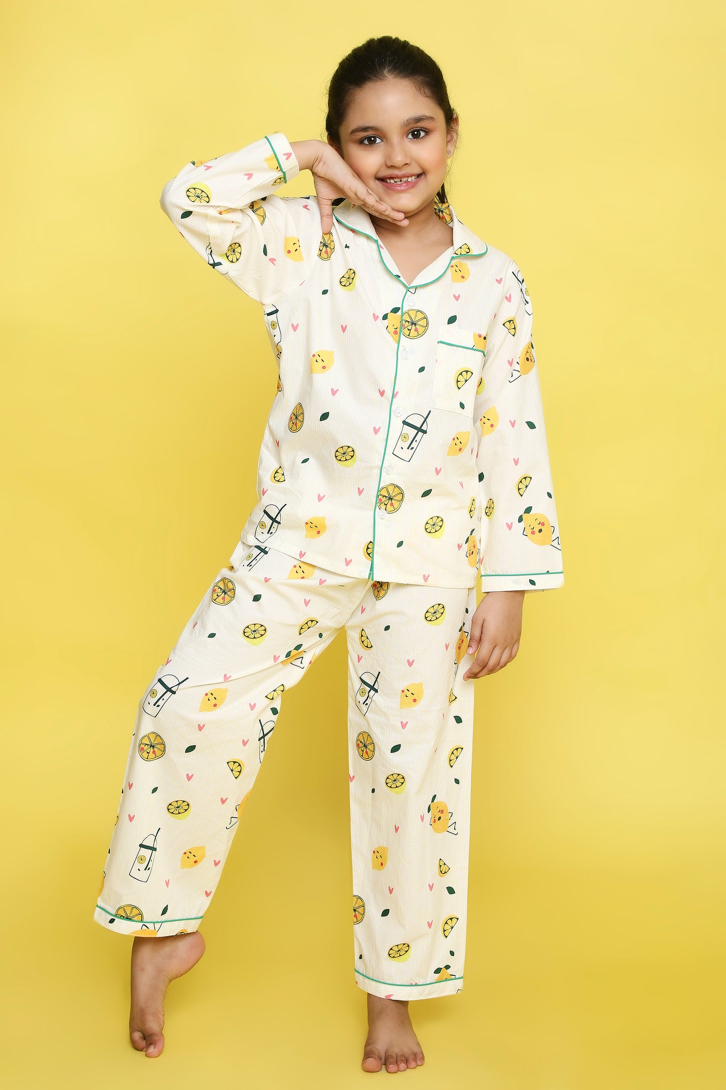 Lemons and Lemonade Print Night Suit- Yellow