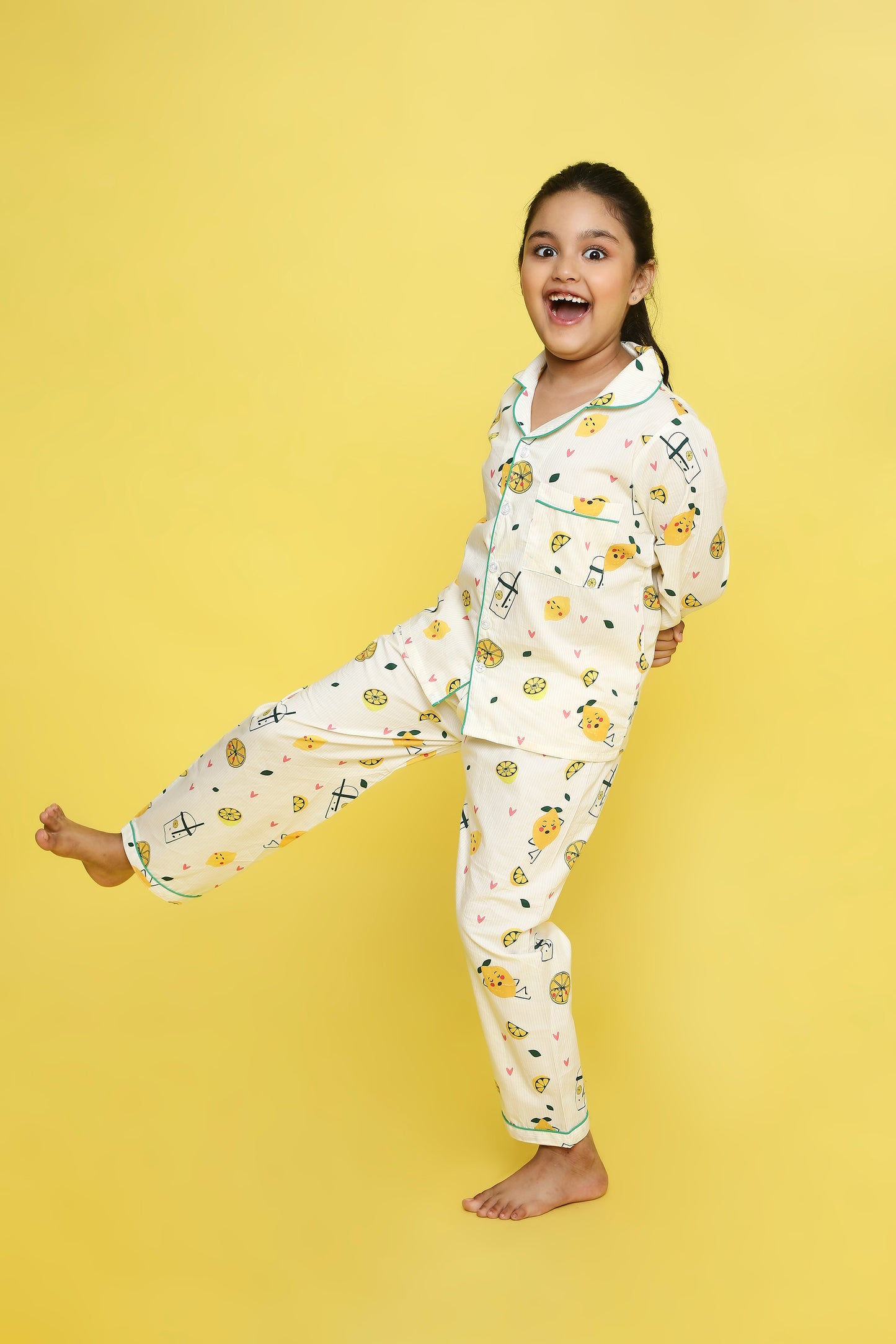 Lemons and Lemonade Print Night Suit- Yellow