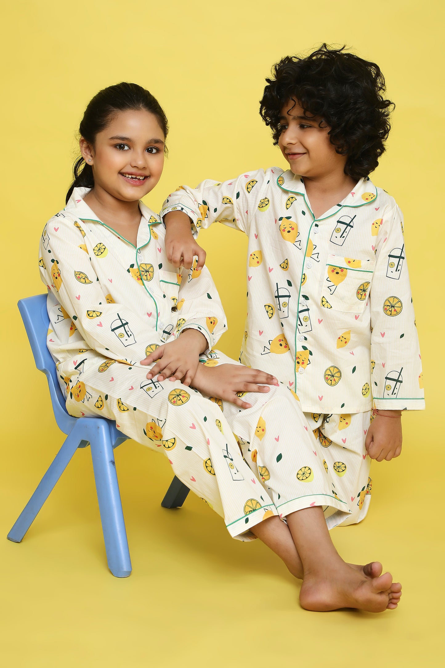 Lemons and Lemonade Print Night Suit- Yellow