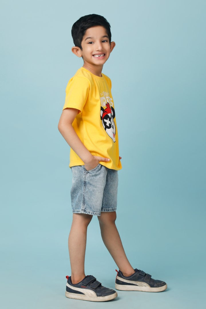 Knitting Doodles Pure cotton Boys' Yellow t-shirt with Little Pirates print- Yellow