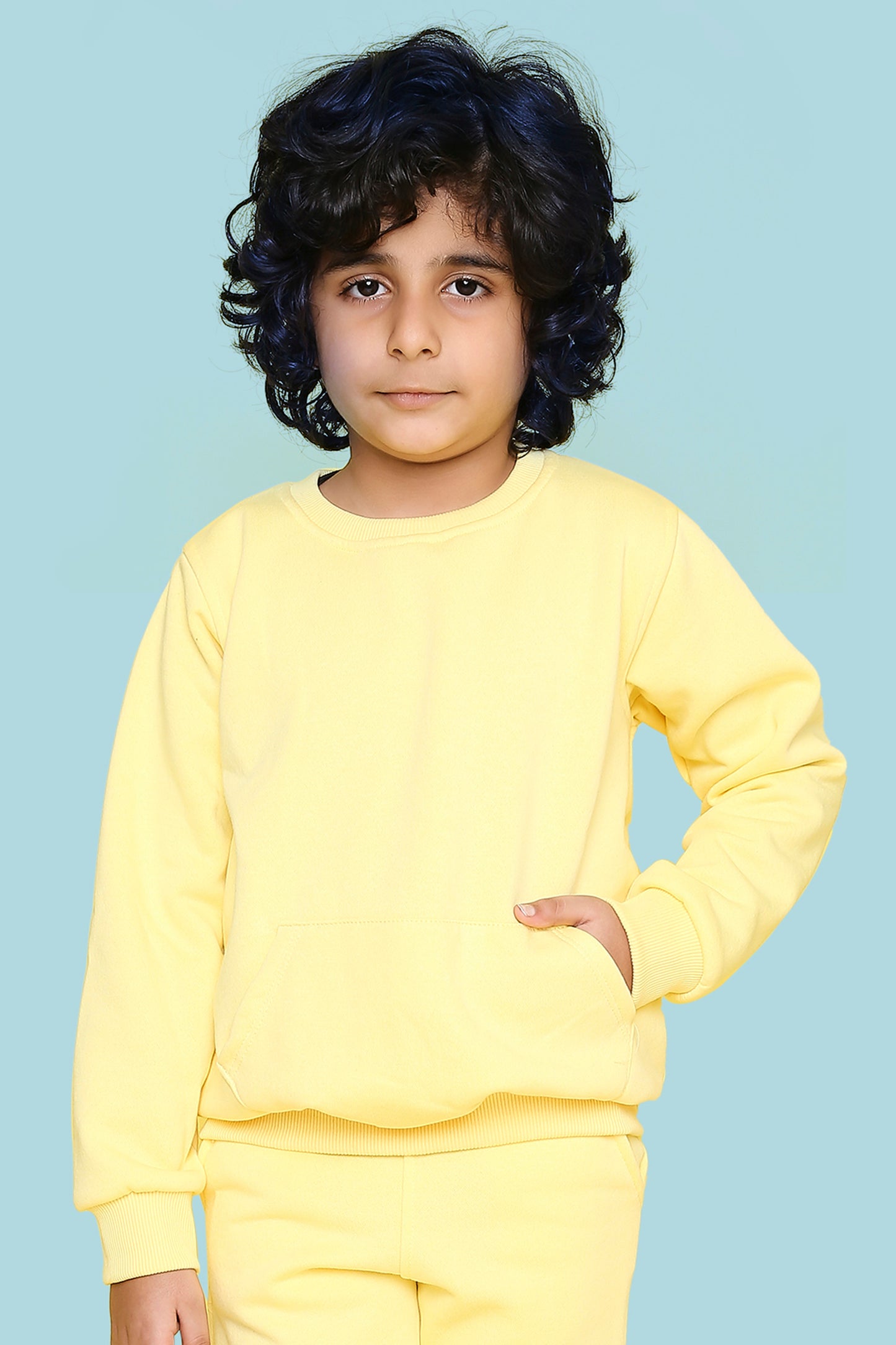 Knitting Doodles Kid's Sweatshirt with Warm Fleece and Pocket in front- Light Yellow