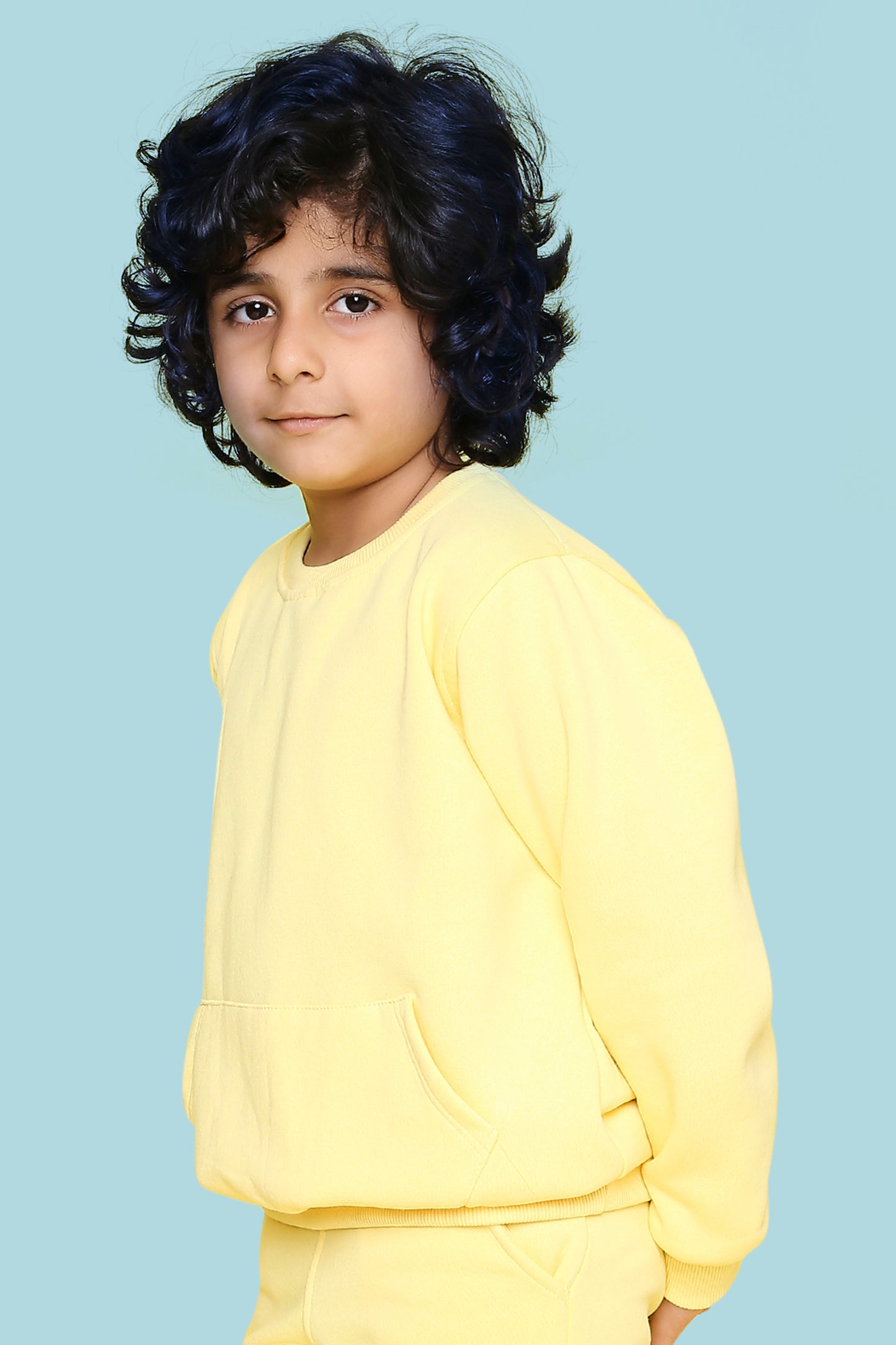 Knitting Doodles Kid's Sweatshirt with Warm Fleece and Pocket in front- Light Yellow