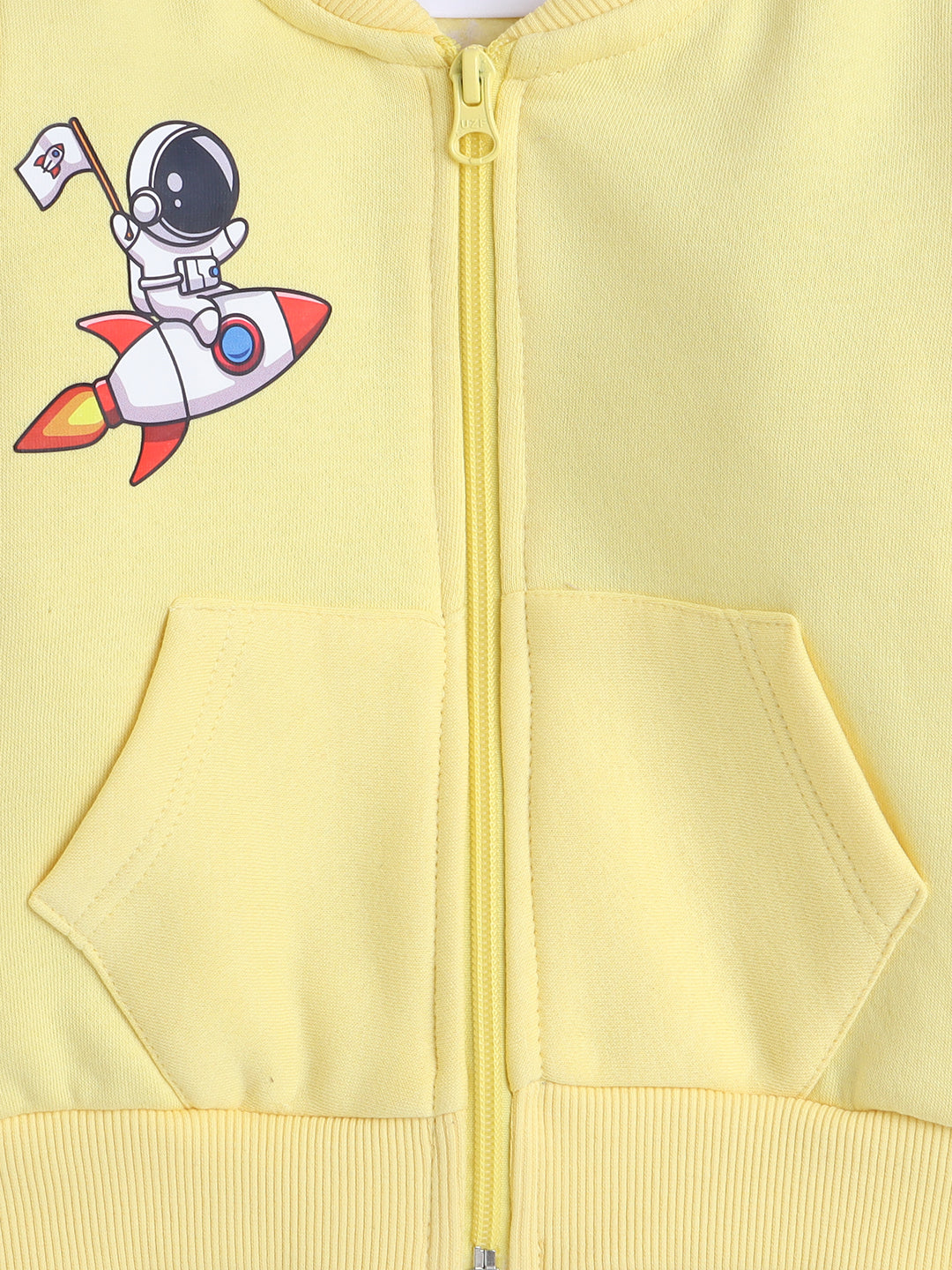 Knitting Doodles Kids' Jogger Set with Warm Fleece and Rocket Print- Yellow