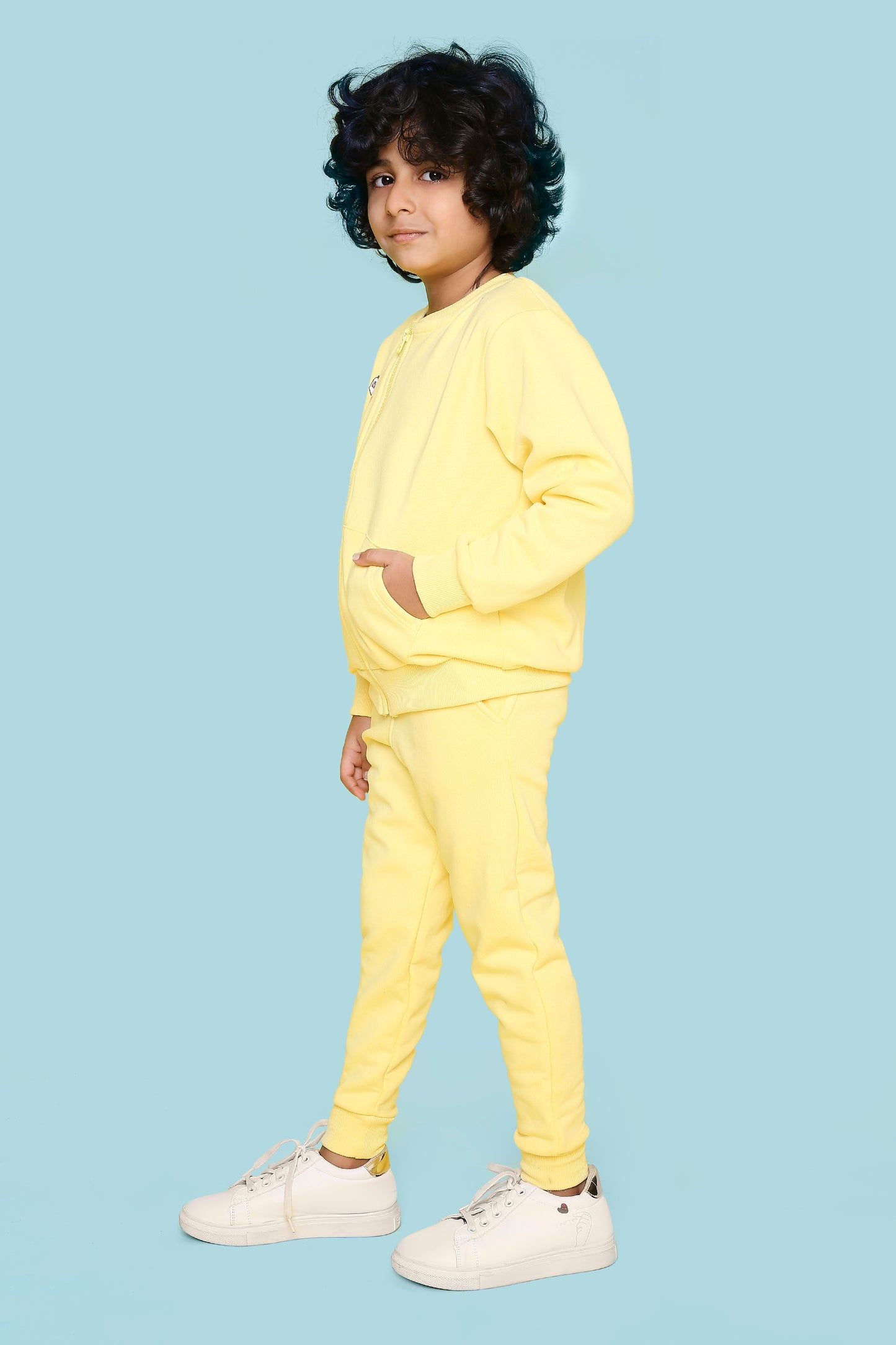 Knitting Doodles Kids' Jogger Set with Warm Fleece and Rocket Print- Yellow