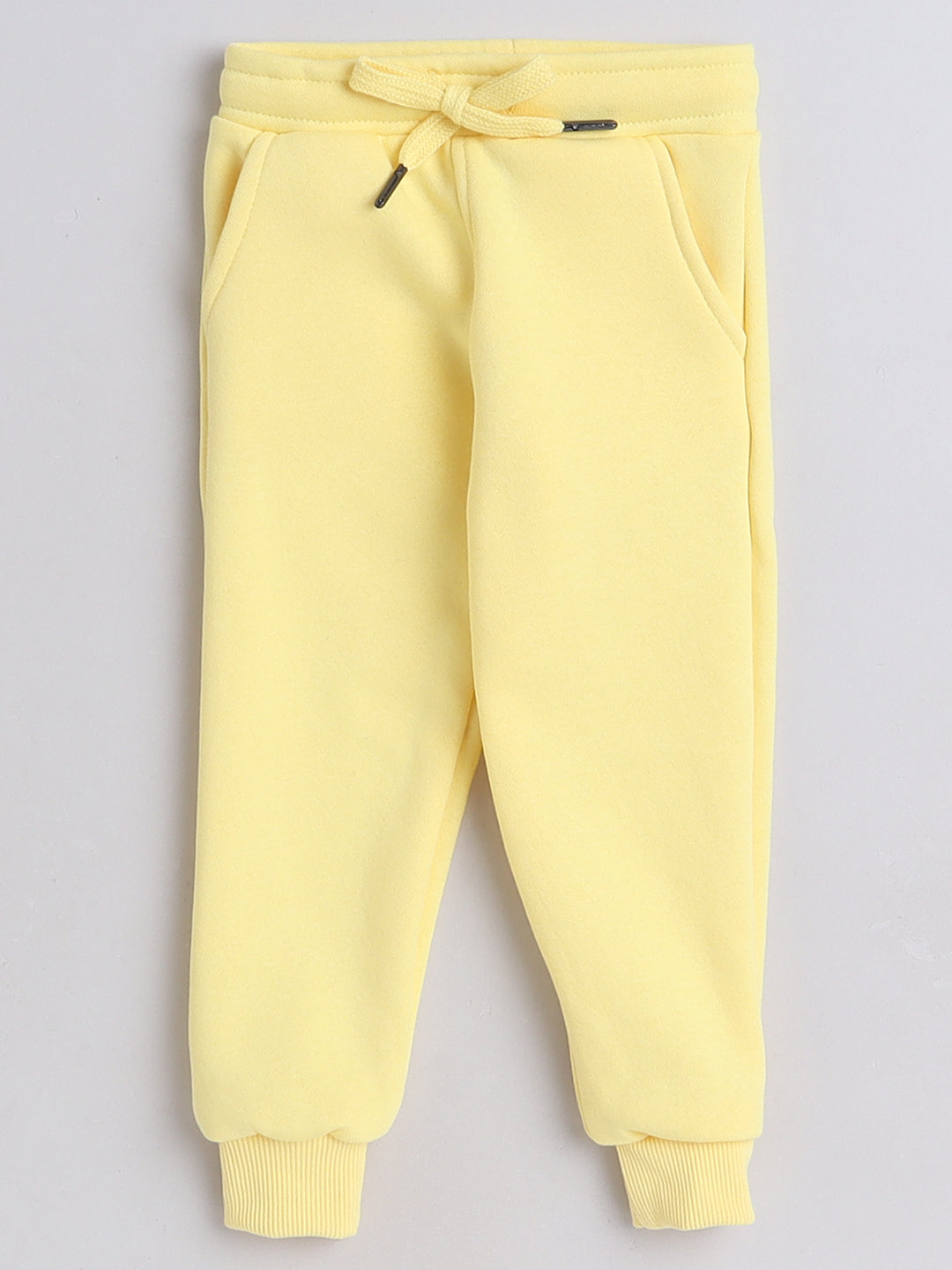 Knitting Doodles Kid's Trackpant with warm Fleece and Elasticated waist- Light Yellow