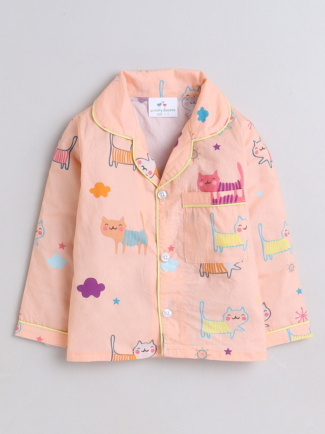 Cats Print Night Suit- Peach