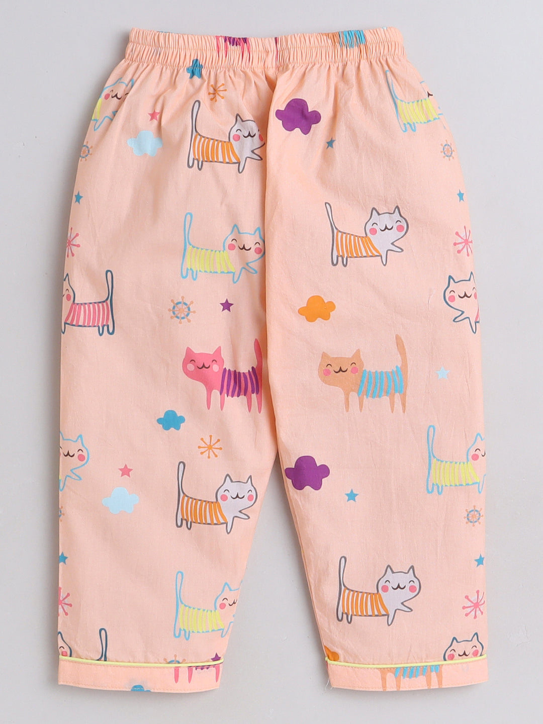 Cats Print Night Suit- Peach