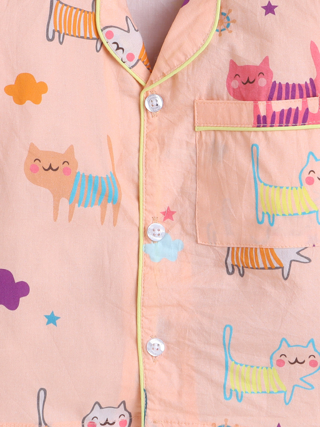 Cats Print Night Suit- Peach