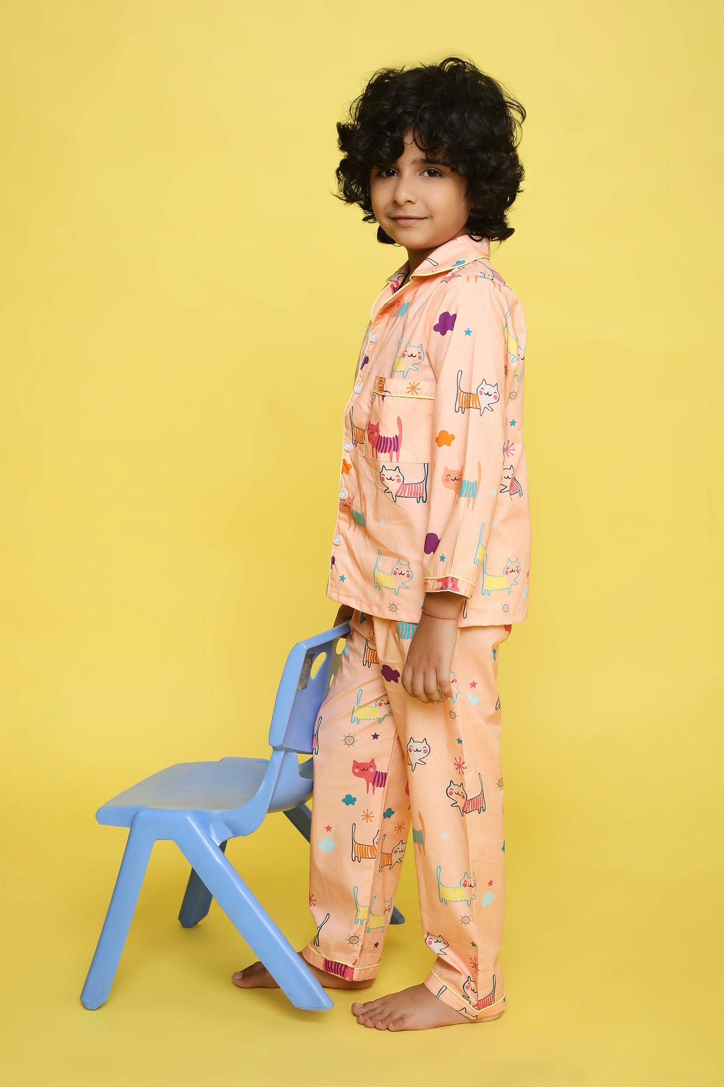 Cats Print Night Suit- Peach