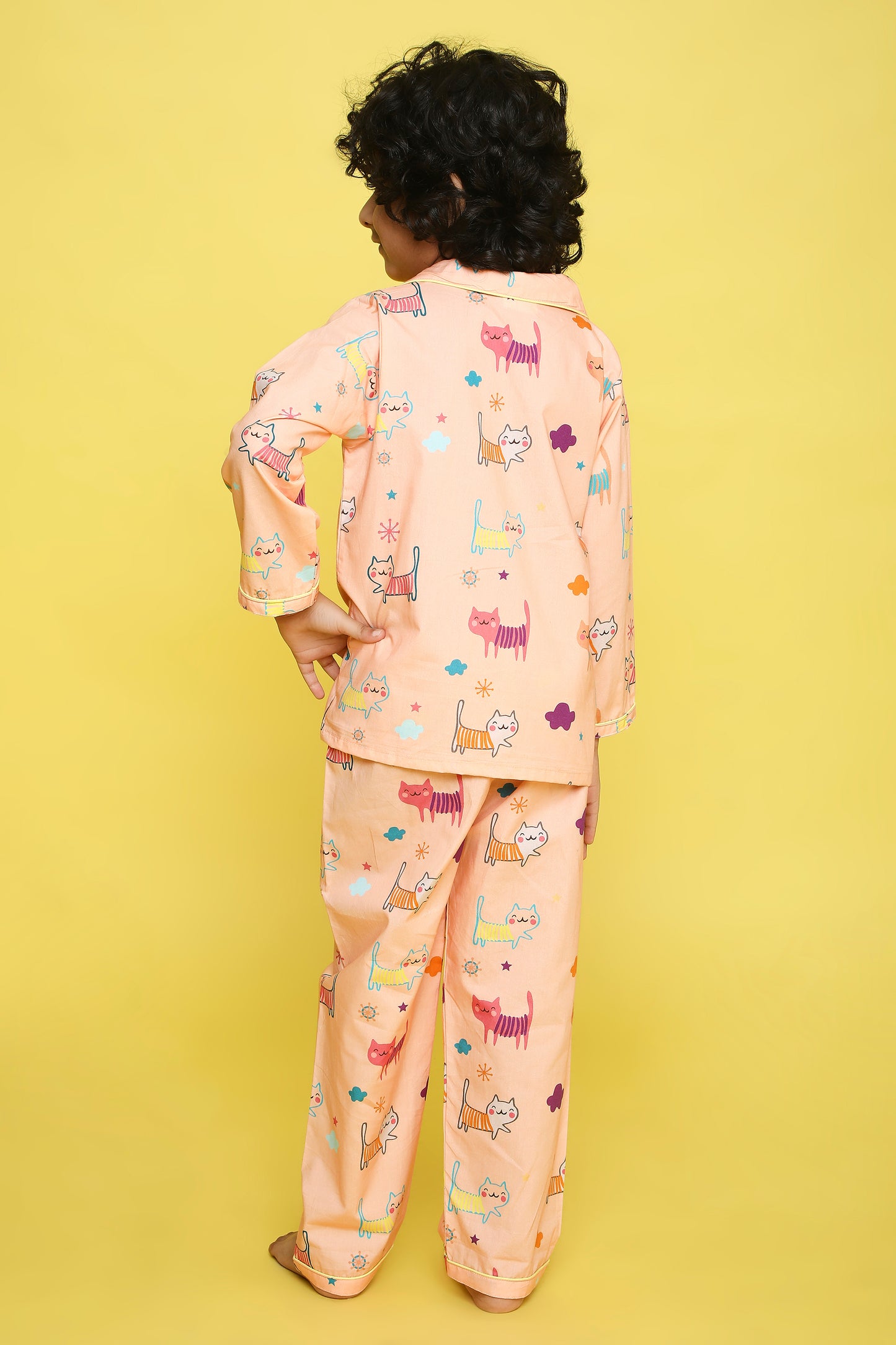 Cats Print Night Suit- Peach