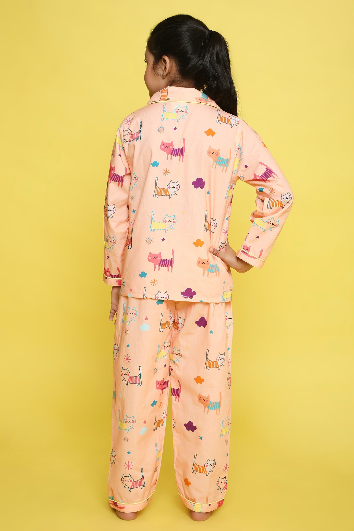 Cats Print Night Suit- Peach