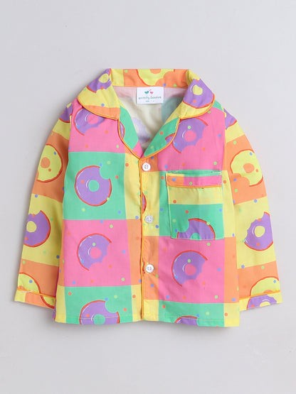 Donuts Print Night Suit- Multicolored