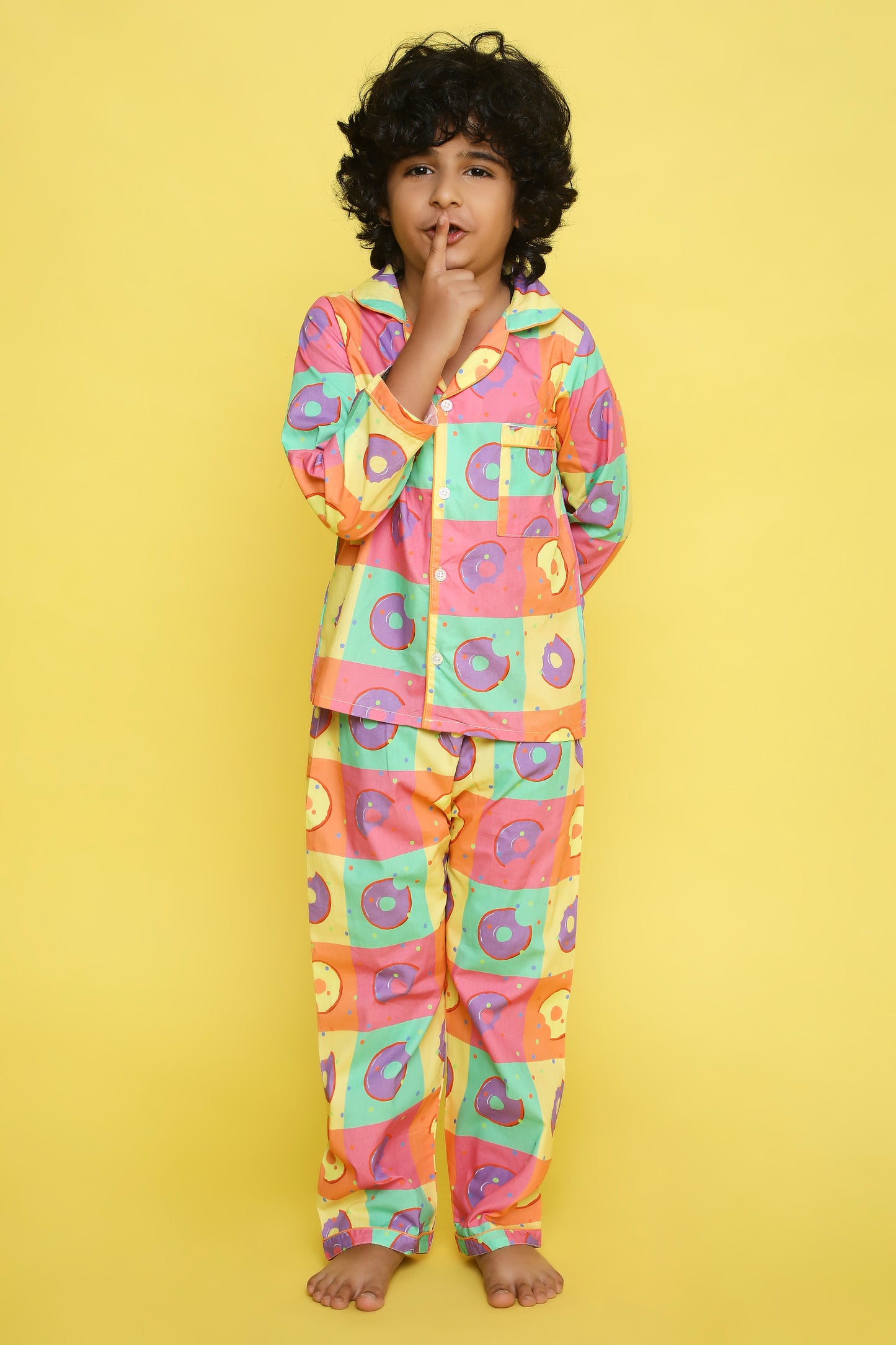 Donuts Print Night Suit- Multicolored