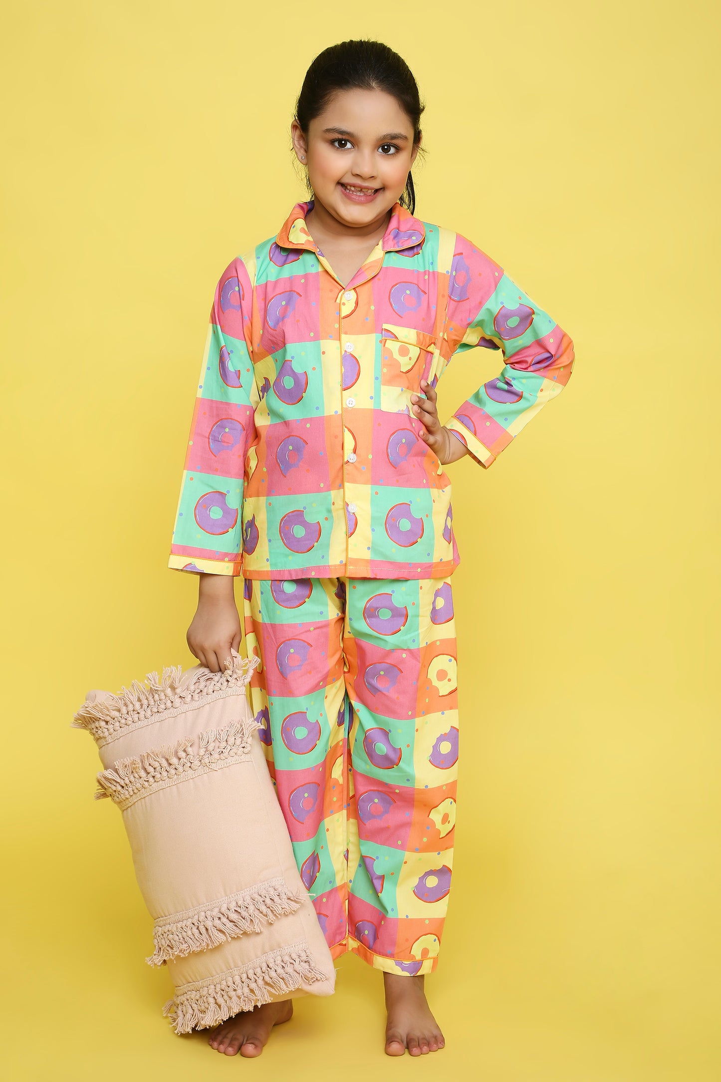 Donuts Print Night Suit- Multicolored