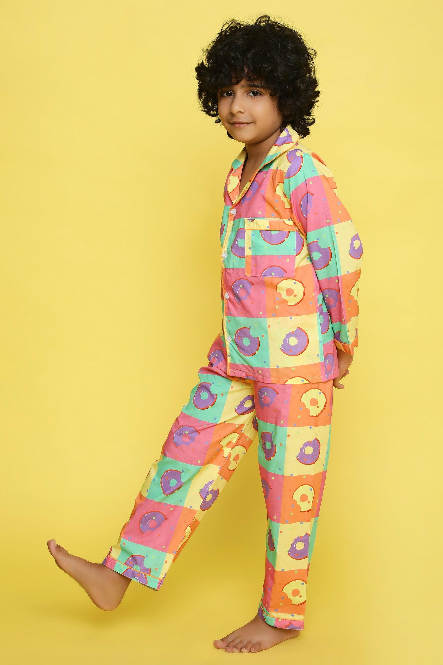 Donuts Print Night Suit- Multicolored