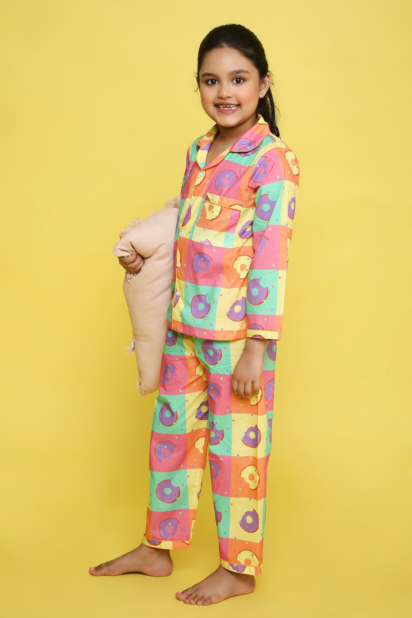 Donuts Print Night Suit- Multicolored