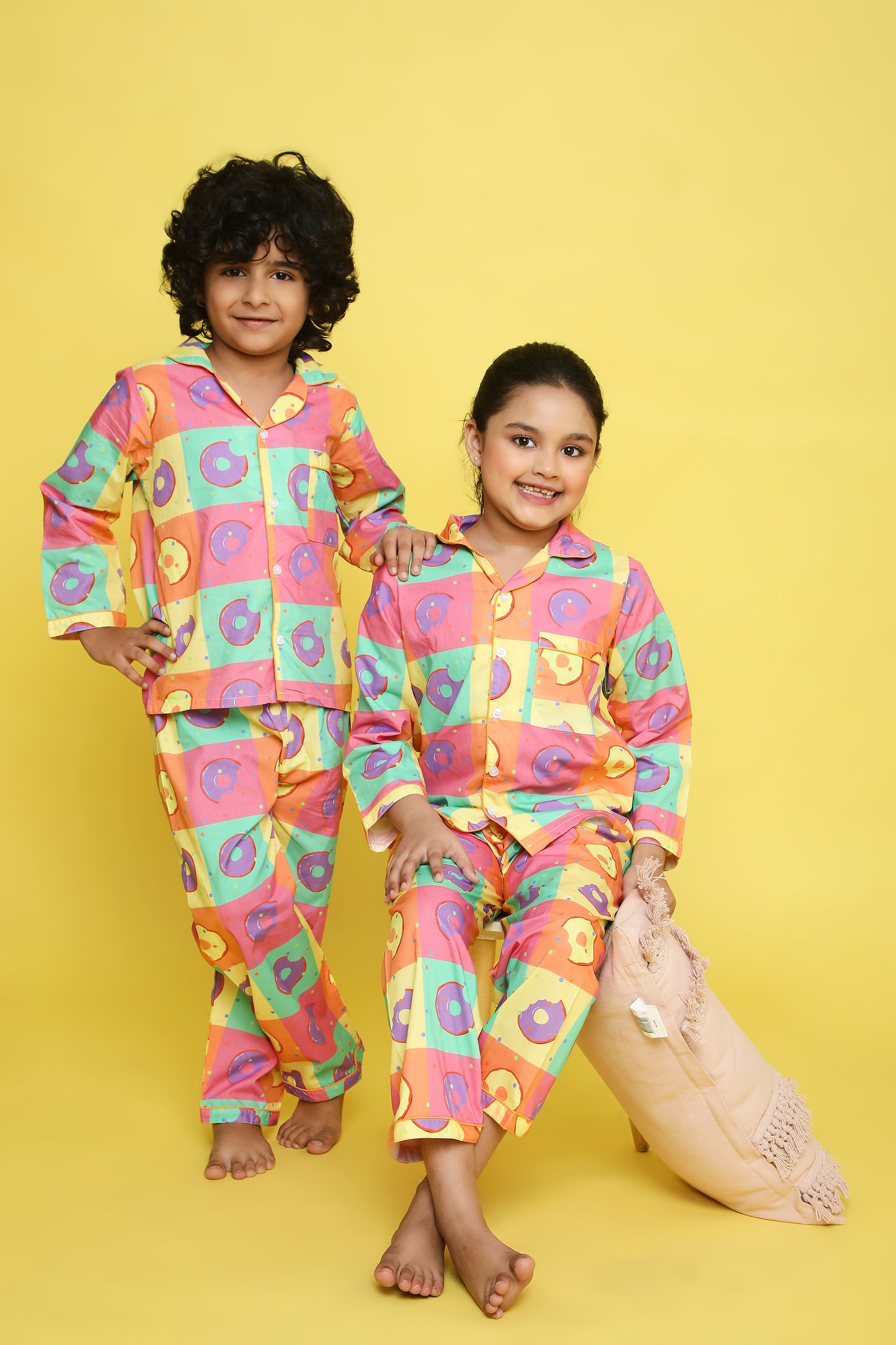 Donuts Print Night Suit- Multicolored