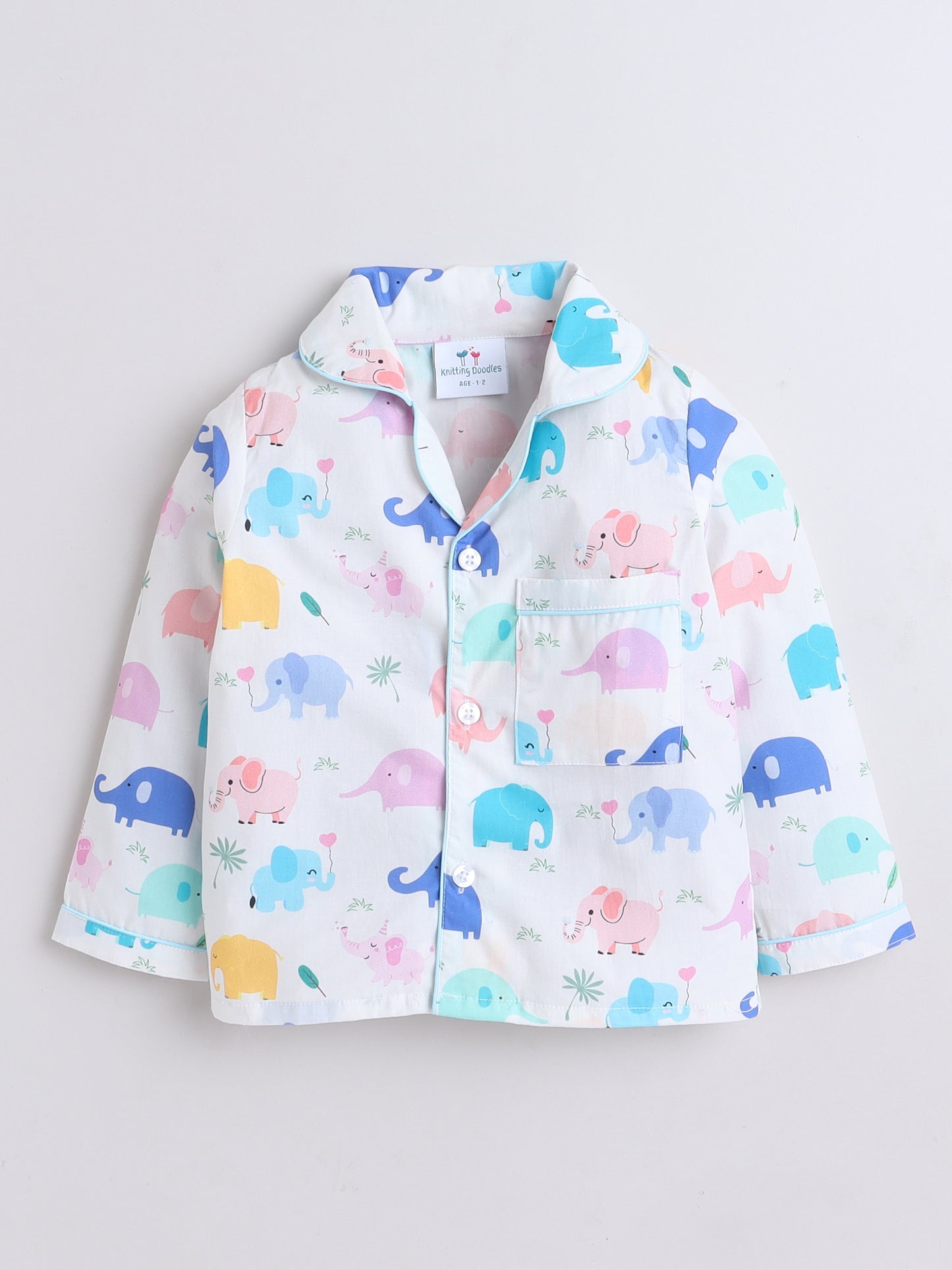 Elephants Print Nightsuit- Off White