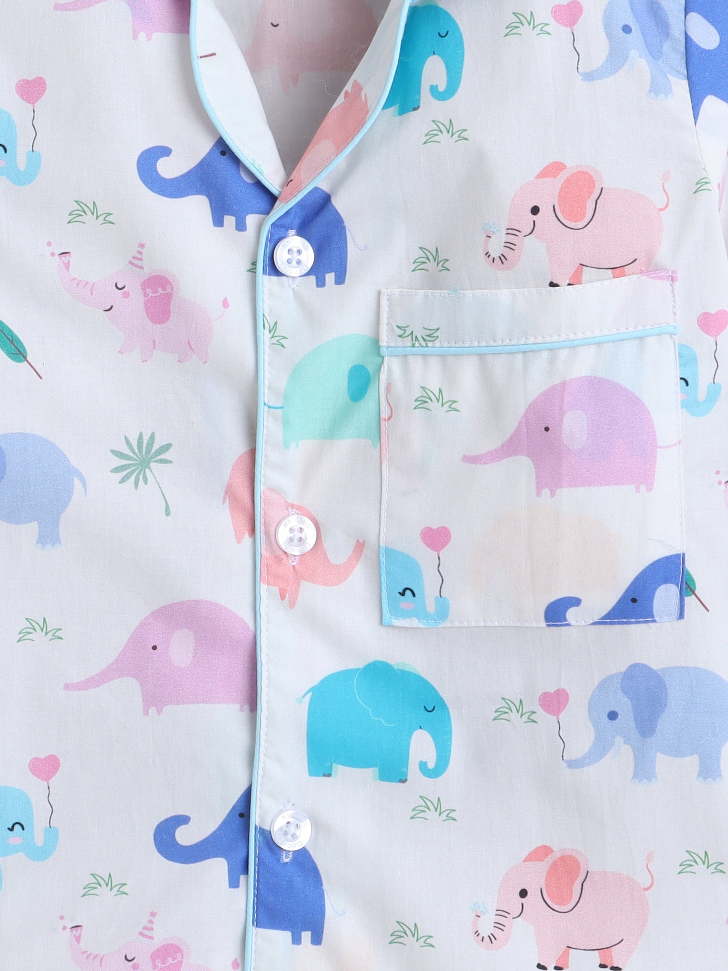 Elephants Print Nightsuit- Off White