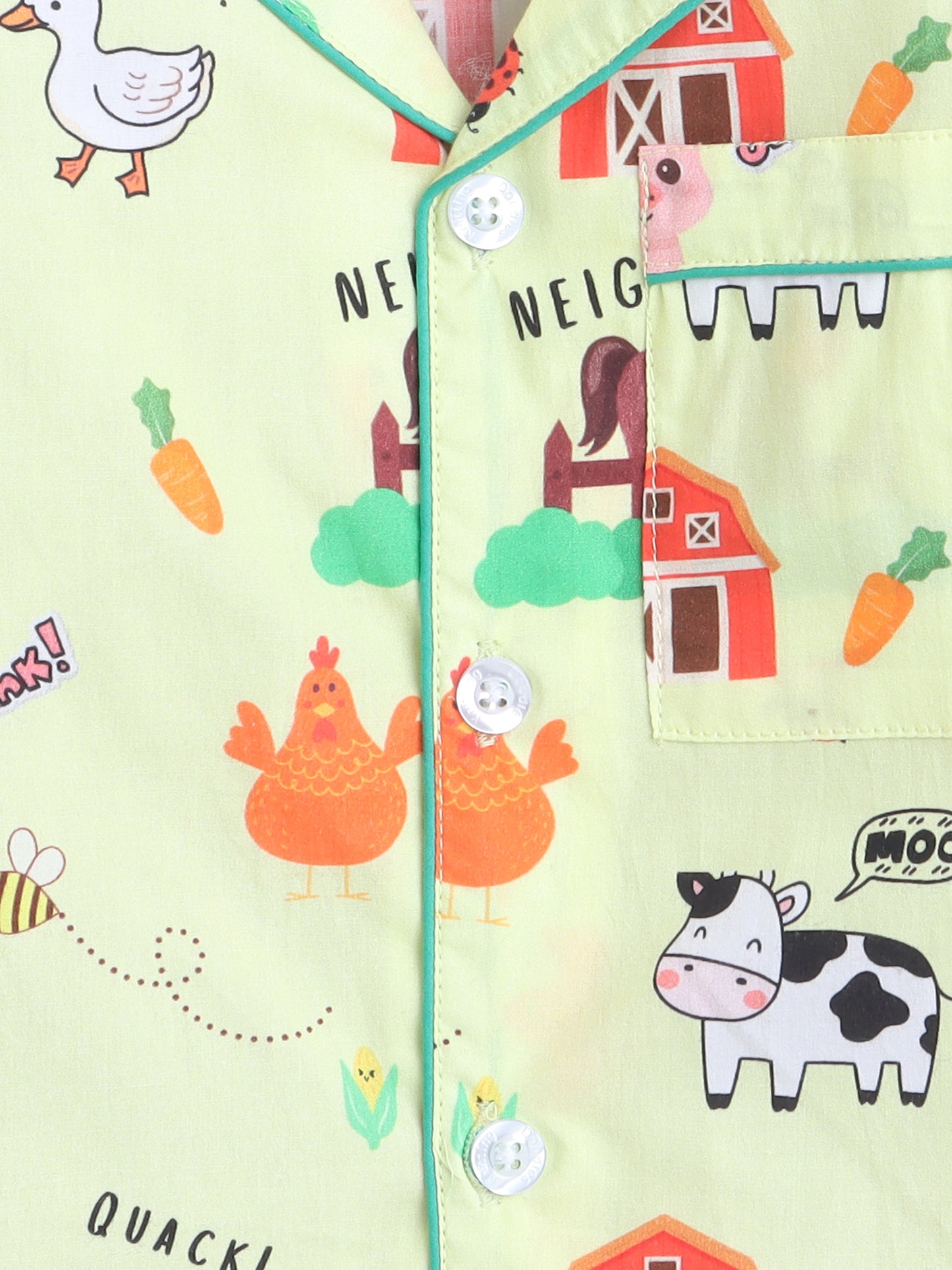 Farm Animals Print Night Suit- Light Yellow