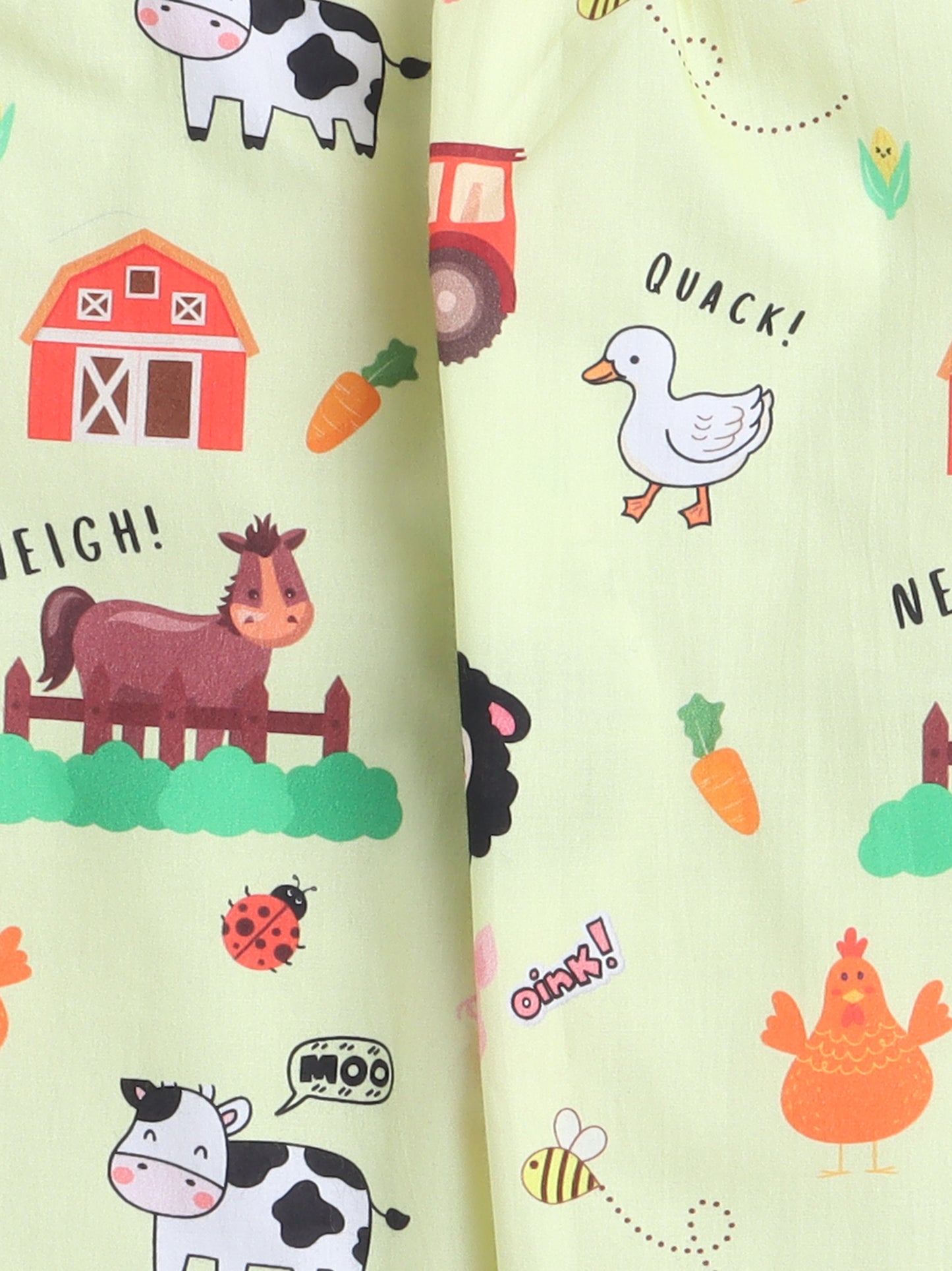 Farm Animals Print Night Suit- Light Yellow