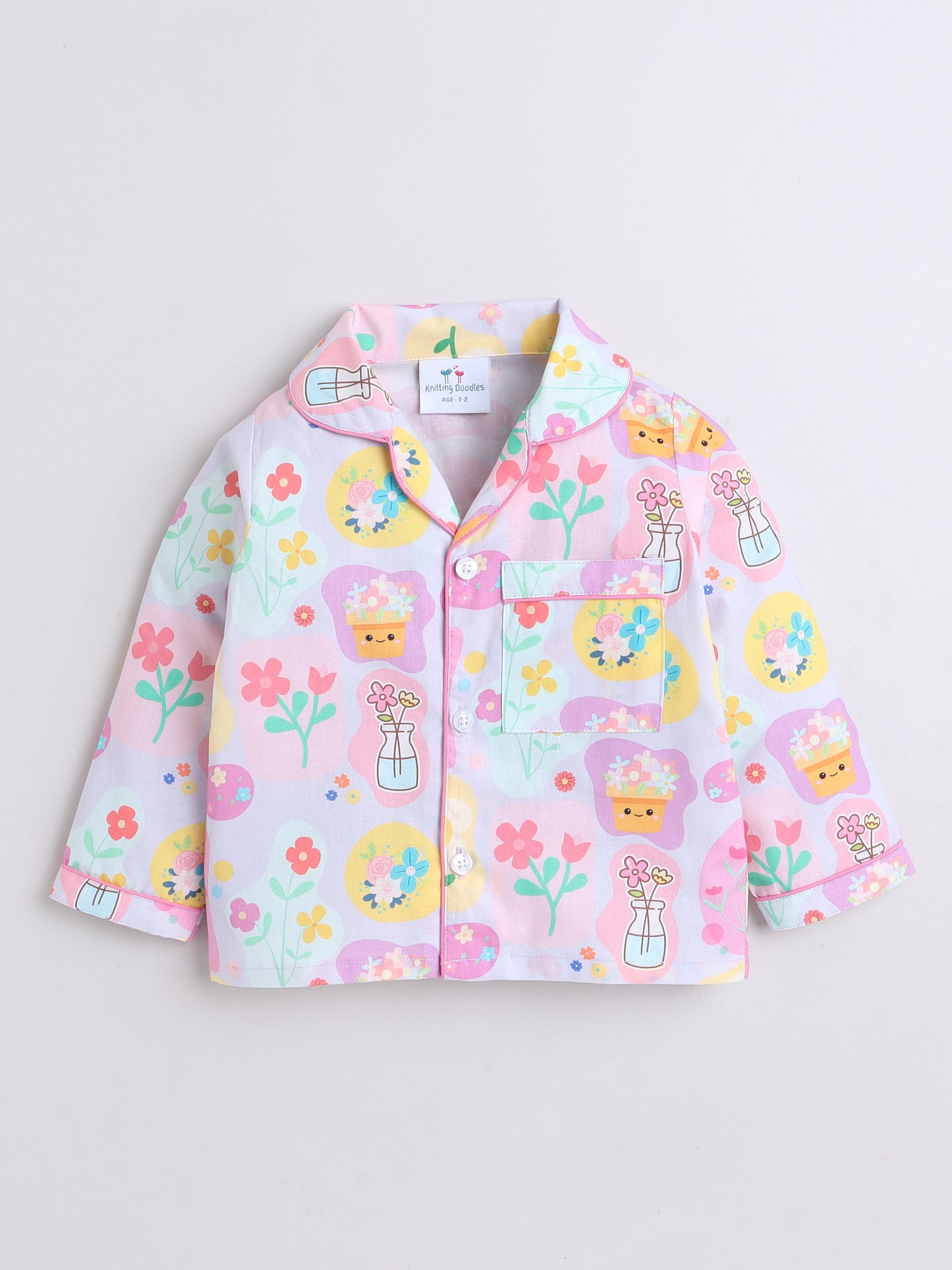 Flowers Print Nightsuit- Lilac