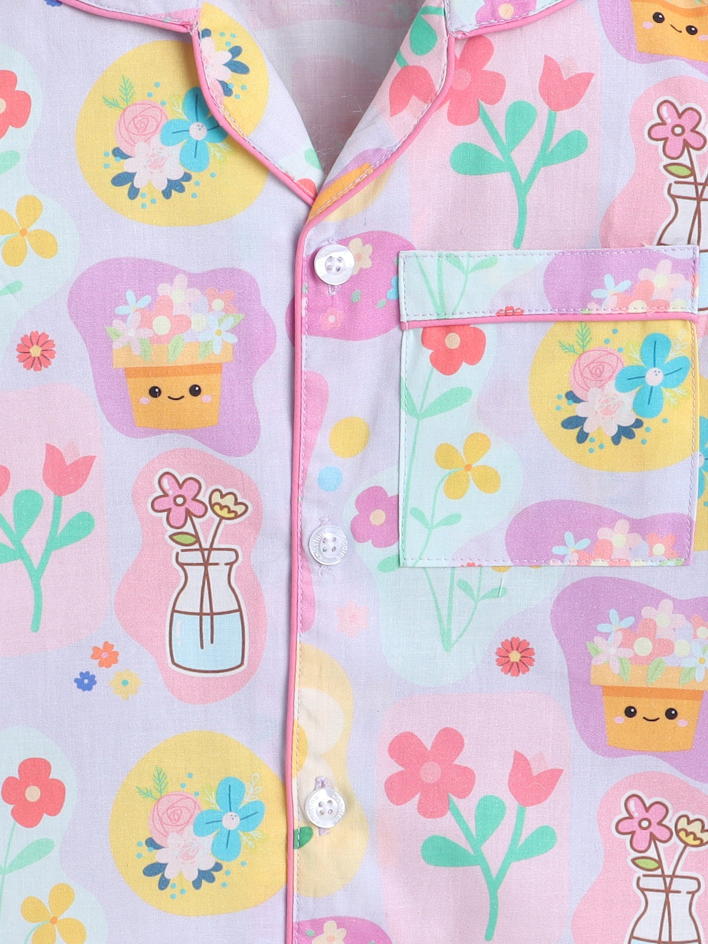 Flowers Print Nightsuit- Lilac