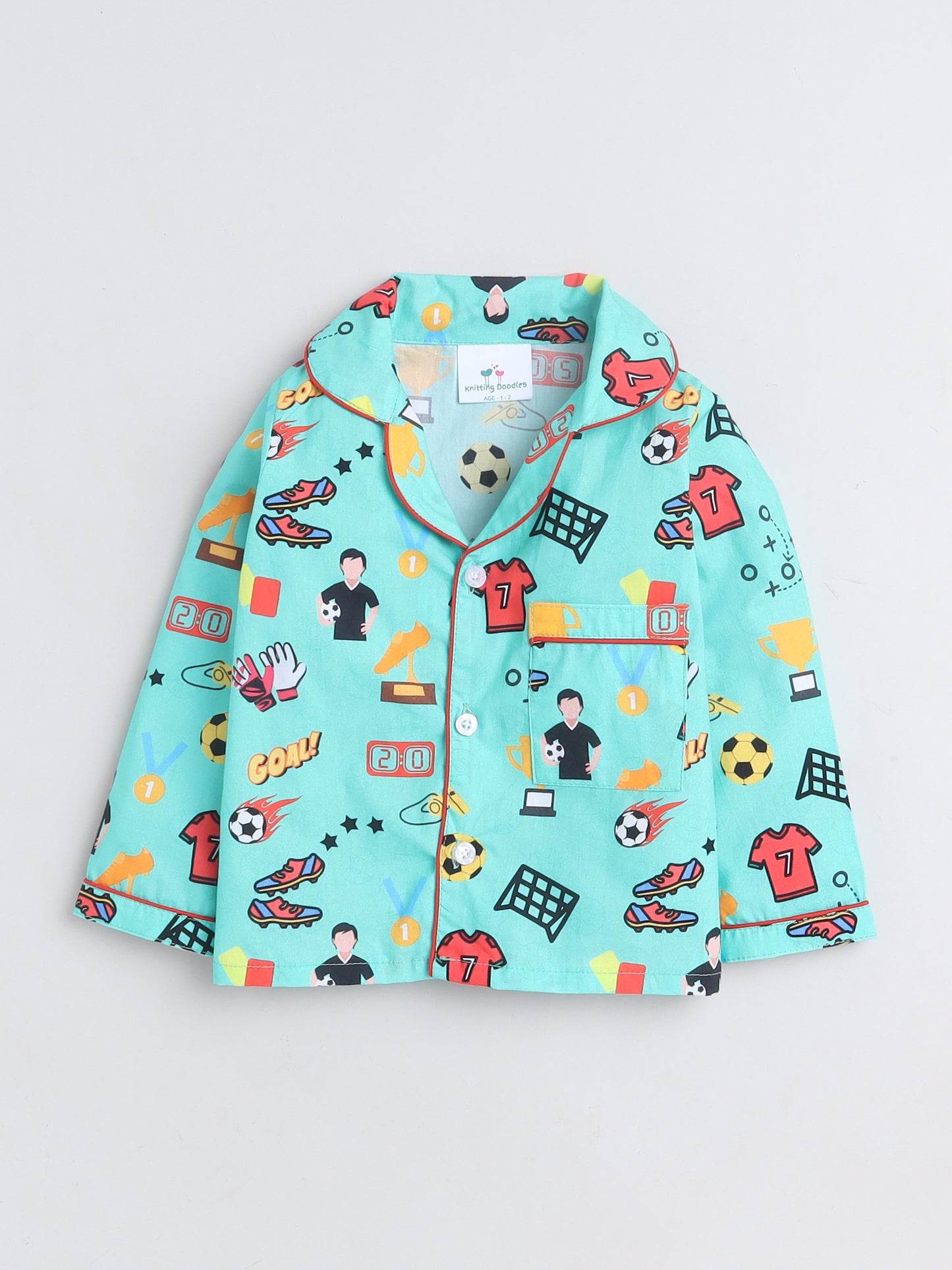 Soccer Print Night Suit- Green
