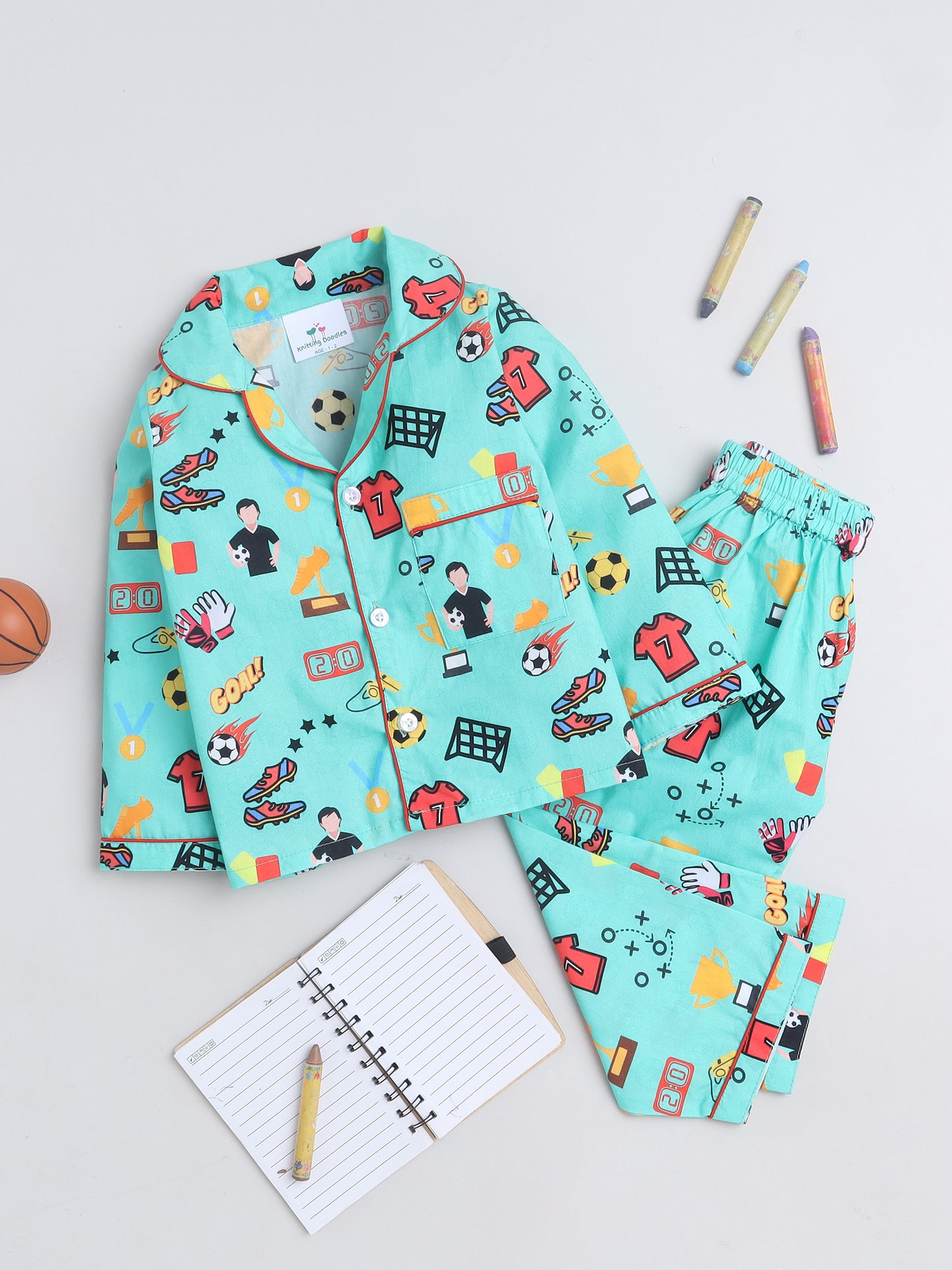 Soccer Print Night Suit- Green